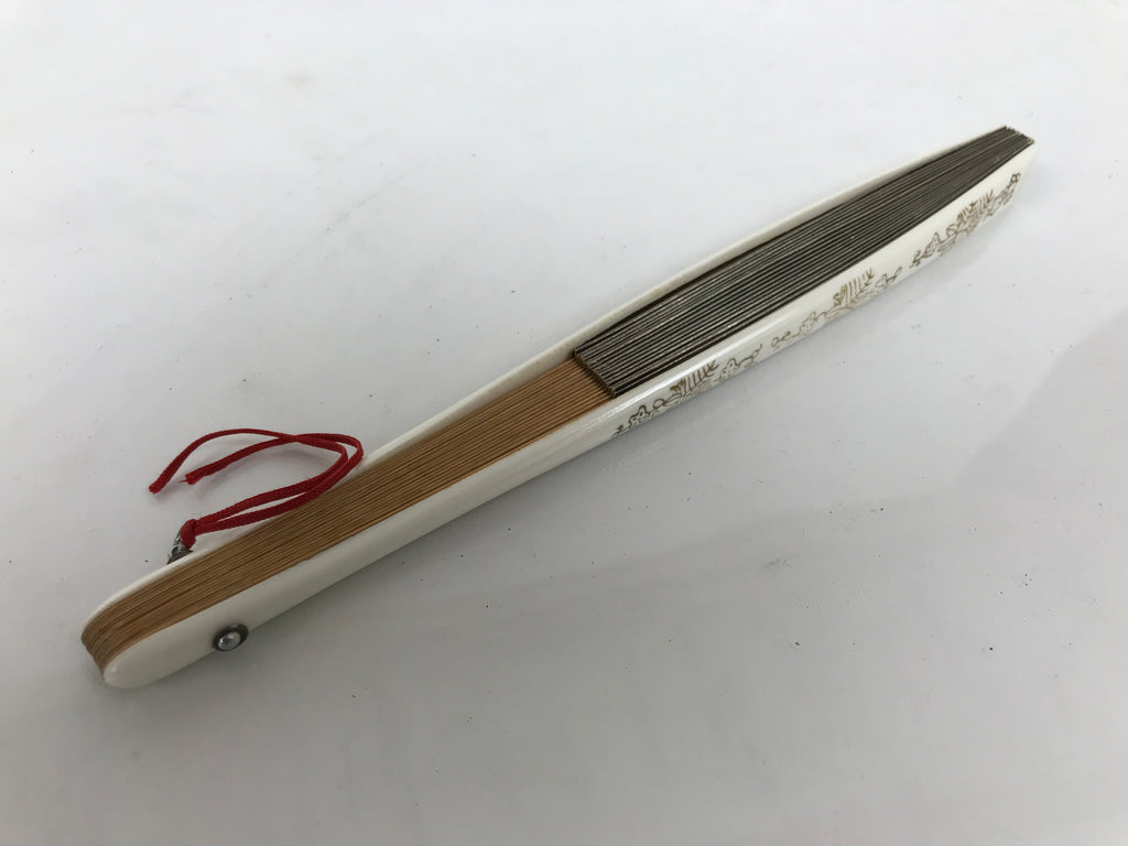 Japanese Paper Folding Fan Sensu Vtg Bamboo Resin Gold Silver White Formal 4D906