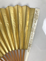 Japanese Paper Folding Fan Sensu Vtg Bamboo Resin Gold Silver White Formal 4D906