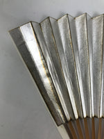 Japanese Paper Folding Fan Sensu Vtg Bamboo Resin Gold Silver White Formal 4D906