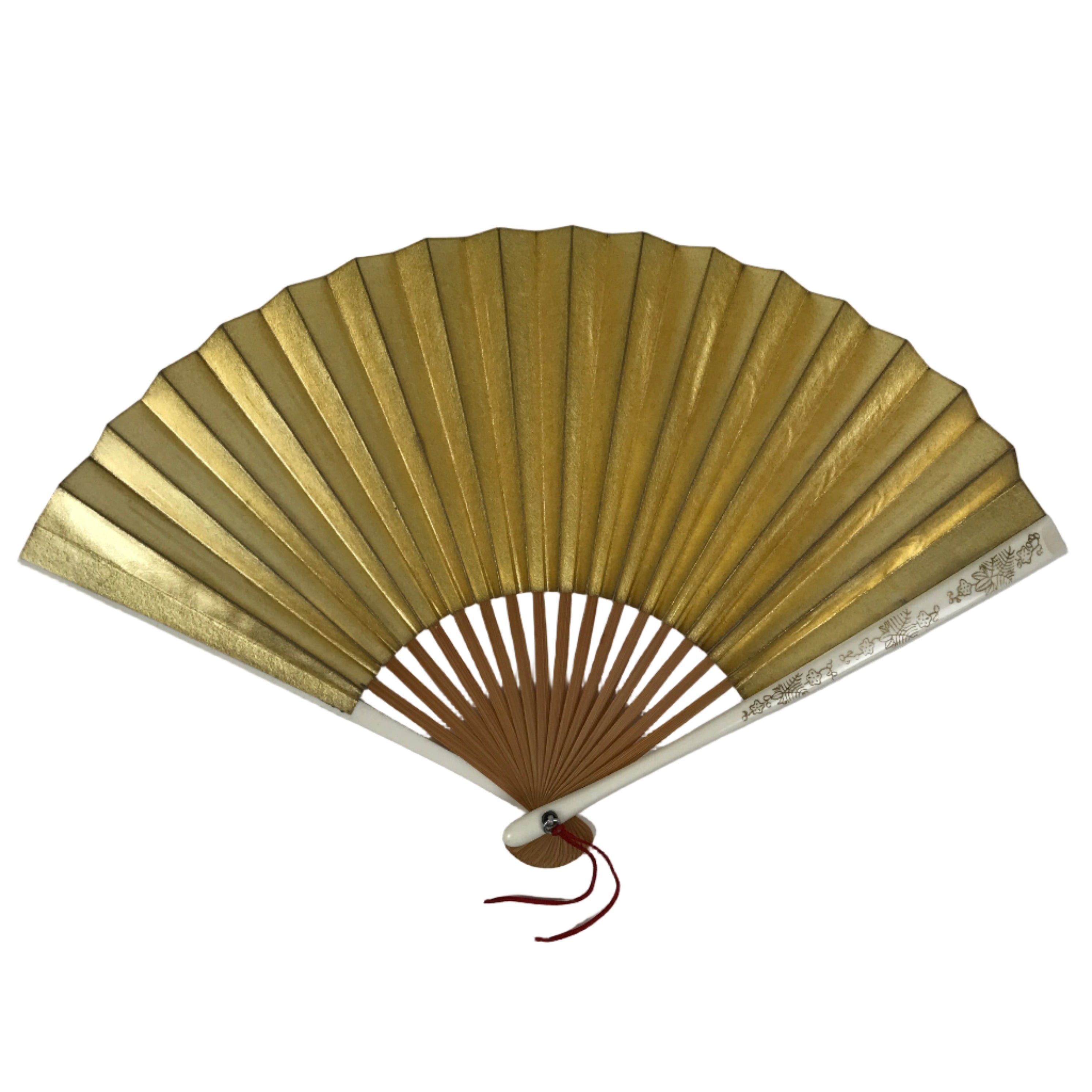 Japanese Paper Folding Fan Sensu Vtg Bamboo Resin Gold Silver White Formal 4D906