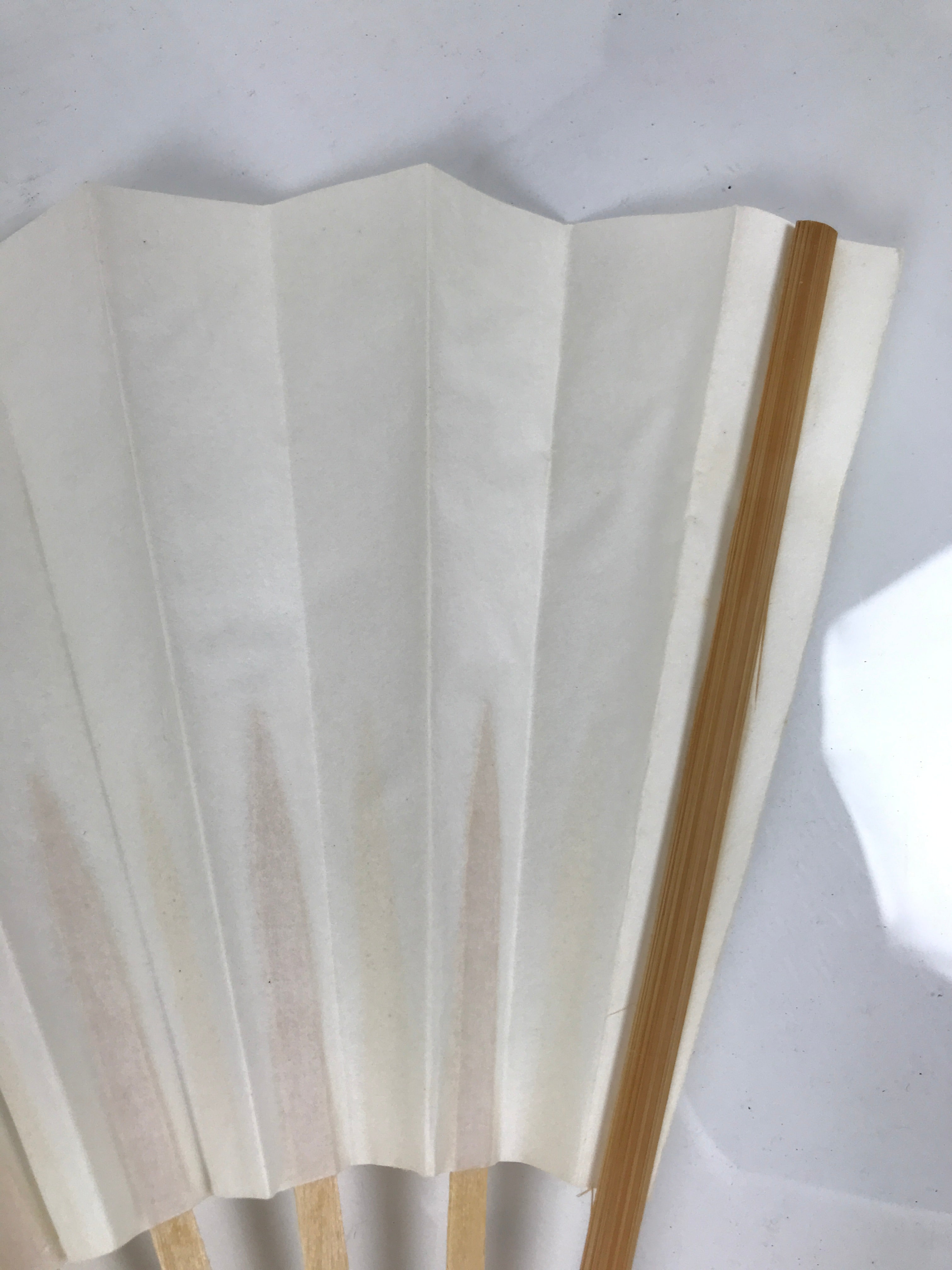 Japanese Paper Folding Fan Sensu Vtg Bamboo Wood Frame Simple Blank White 4D885