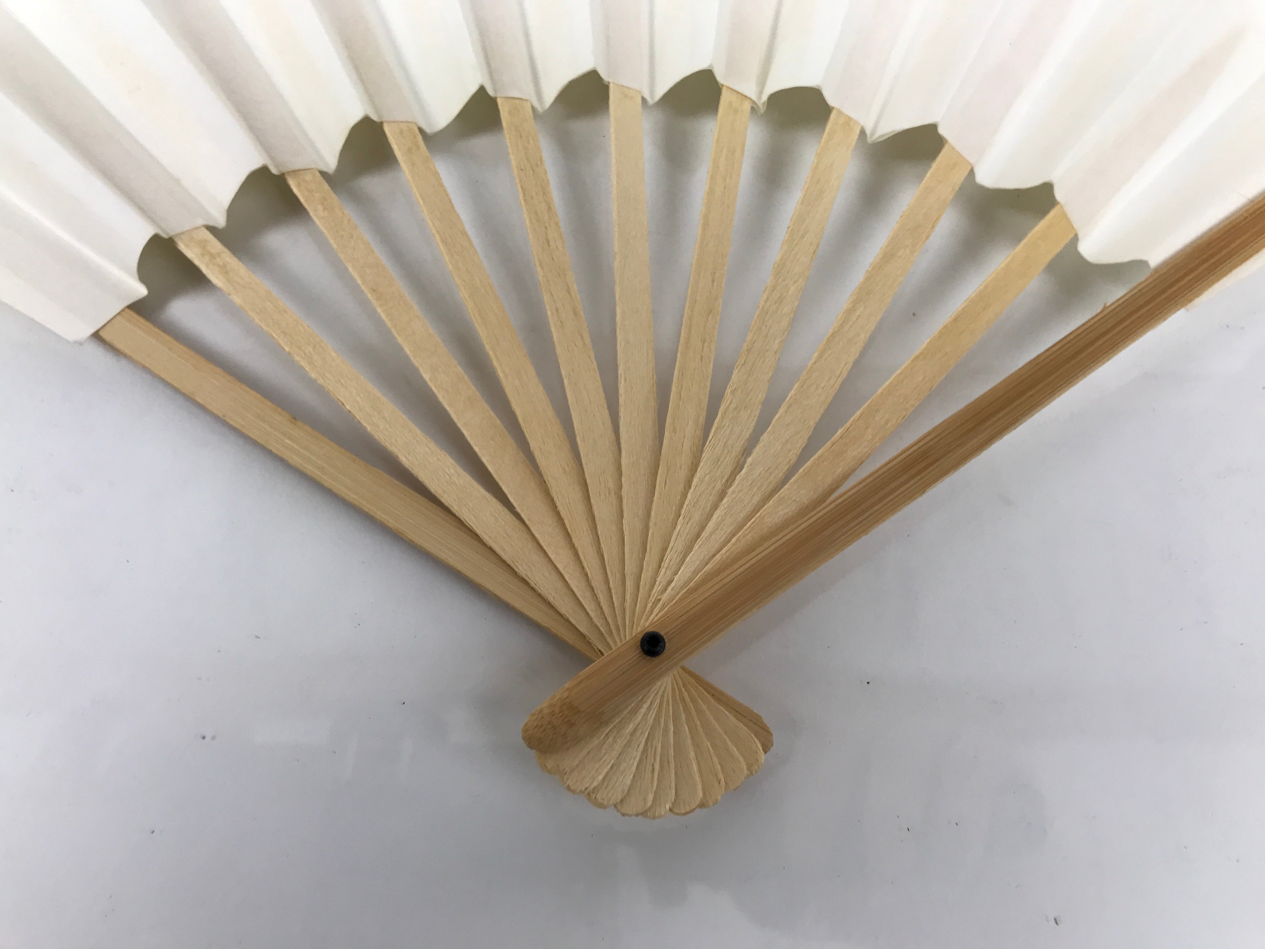 Japanese Paper Folding Fan Sensu Vtg Bamboo Wood Frame Simple Blank White 4D885