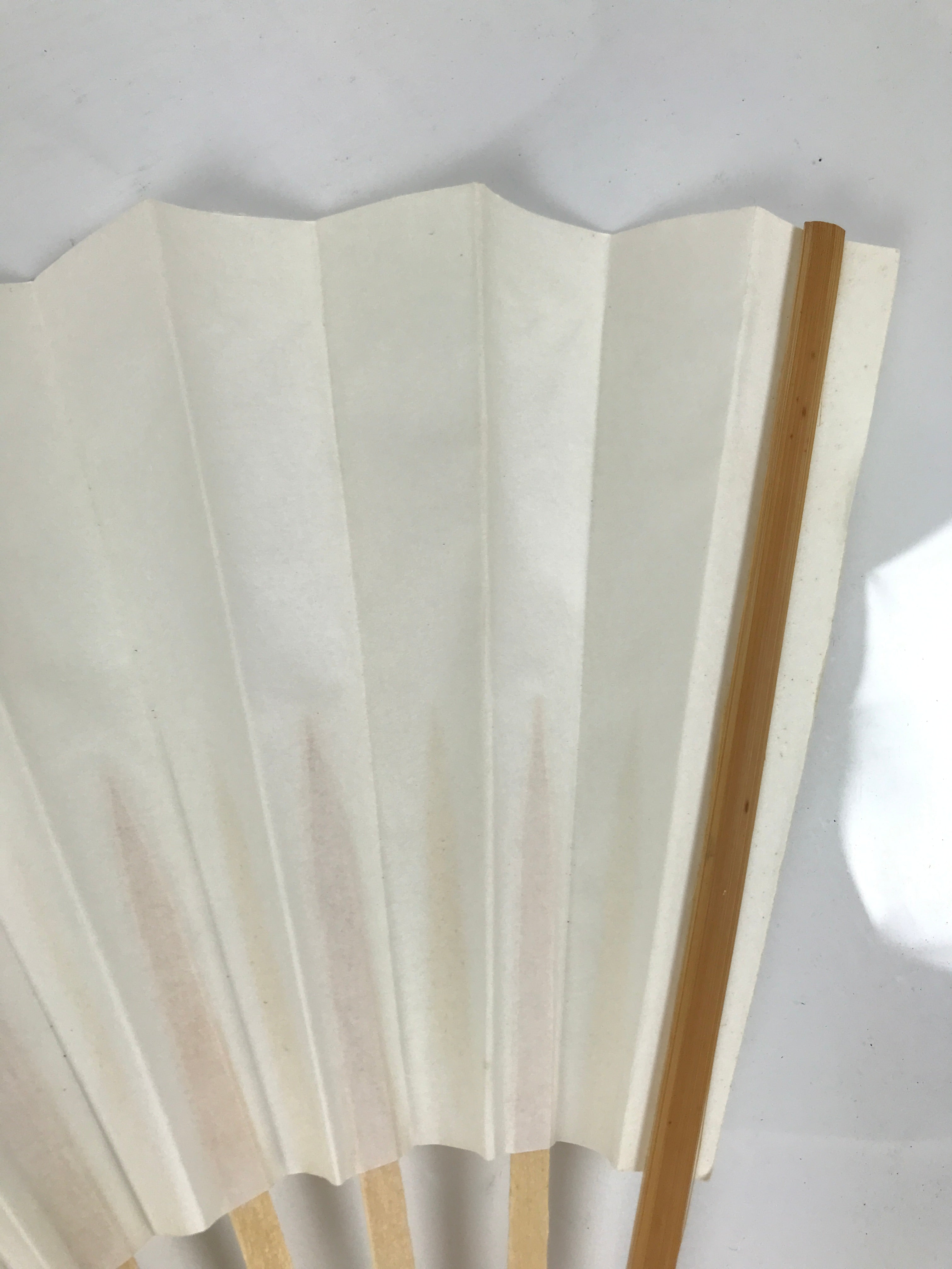 Japanese Paper Folding Fan Sensu Vtg Bamboo Wood Frame Simple Blank White 4D885