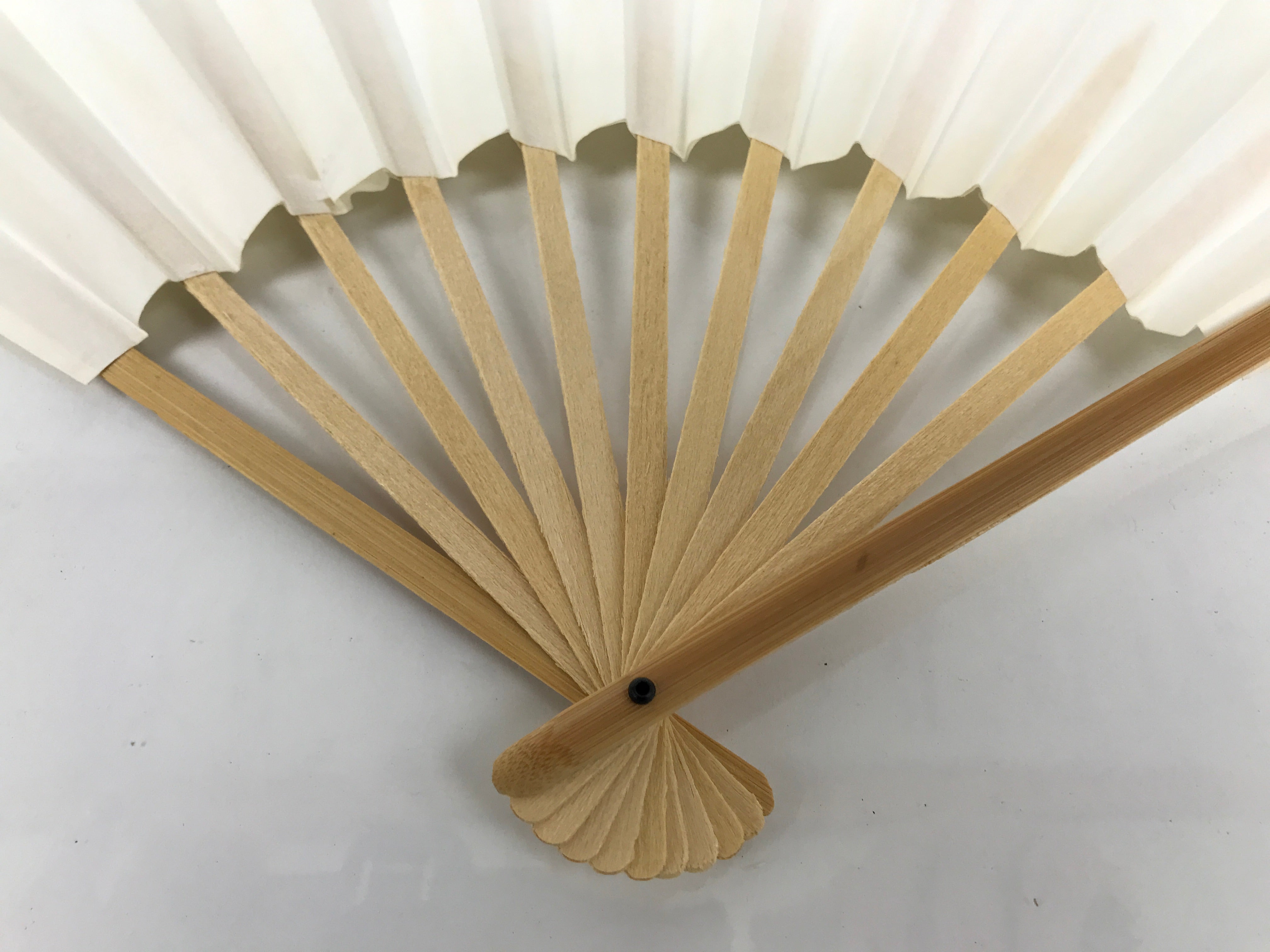 Japanese Paper Folding Fan Sensu Vtg Bamboo Wood Frame Simple Blank White 4D886