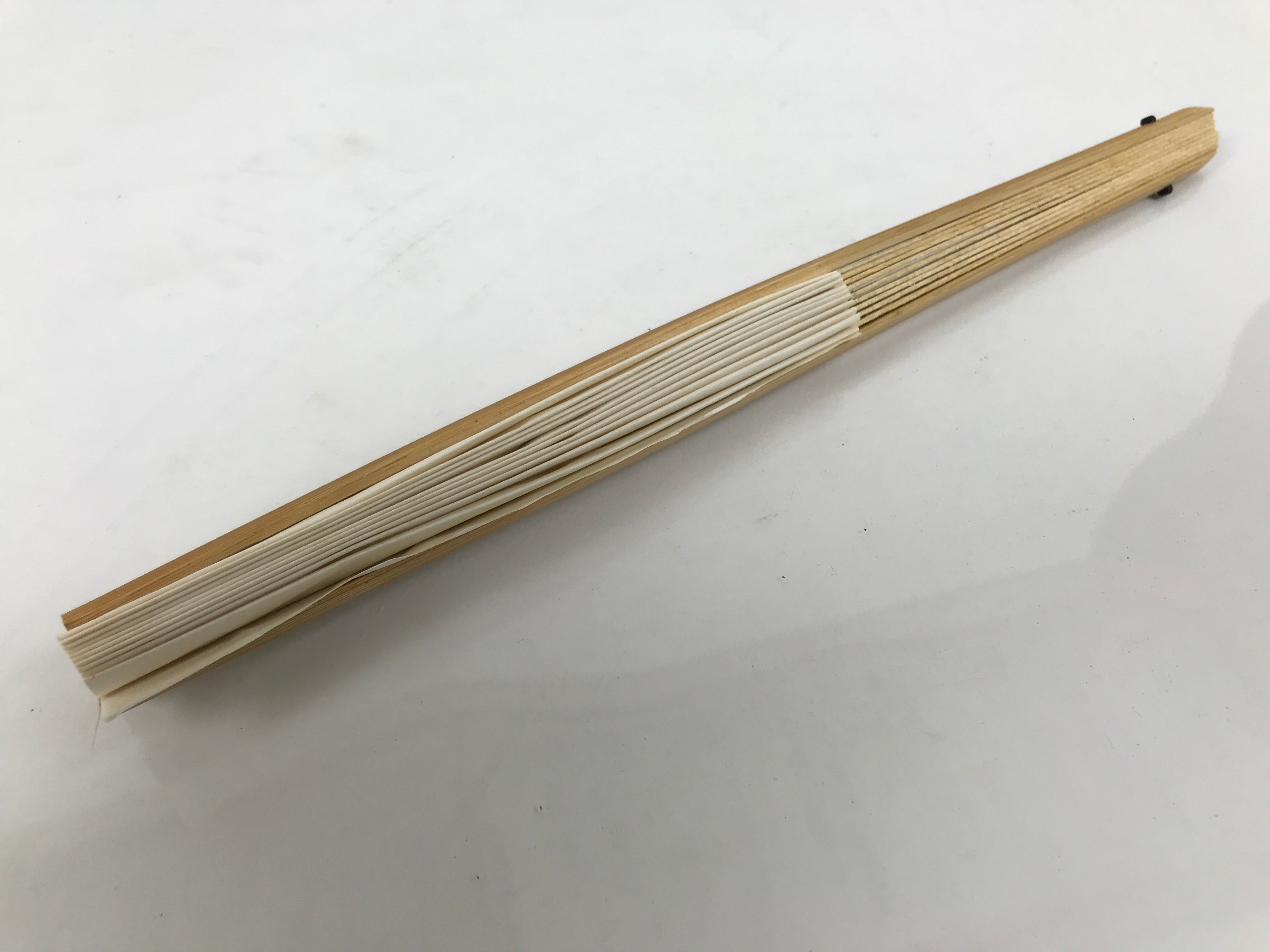 Japanese Paper Folding Fan Sensu Vtg Bamboo Wood Frame Simple Blank White 4D886