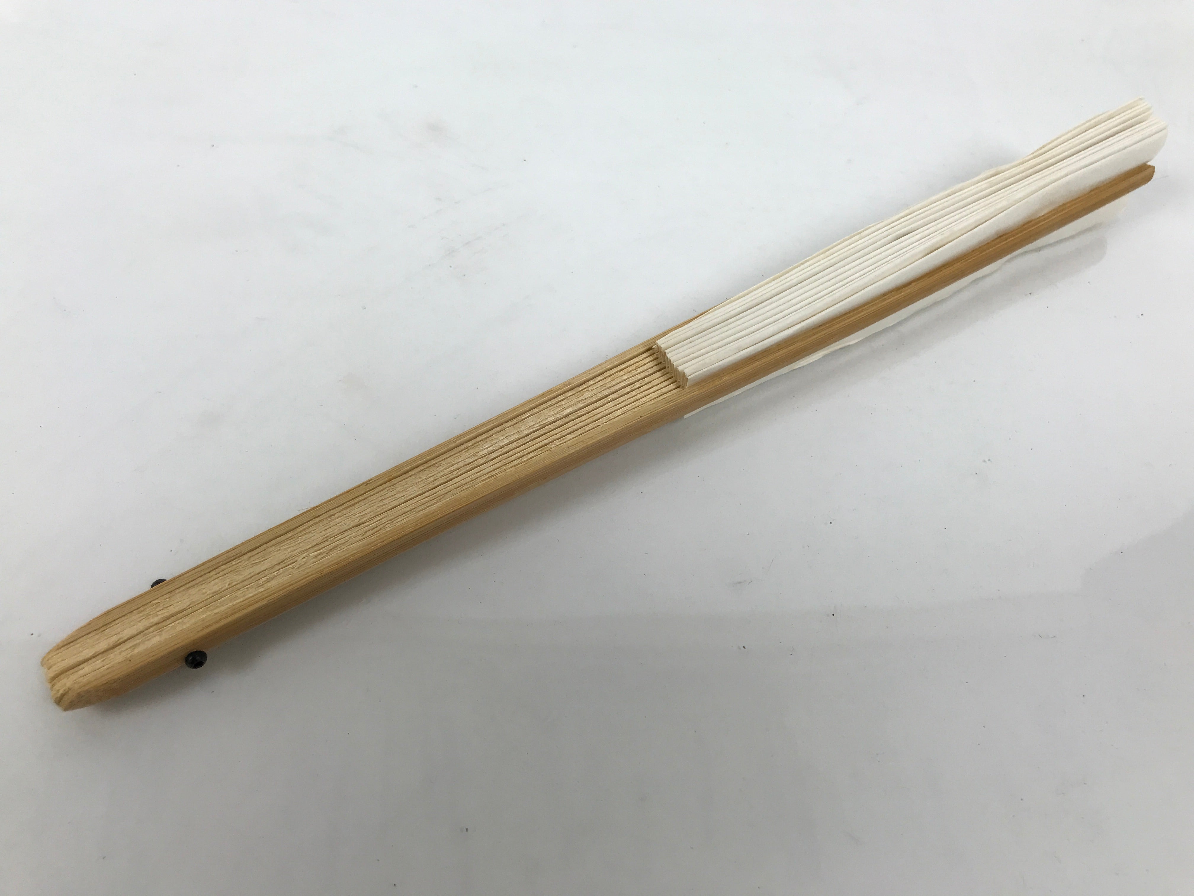 Japanese Paper Folding Fan Sensu Vtg Bamboo Wood Frame Simple Blank White 4D886