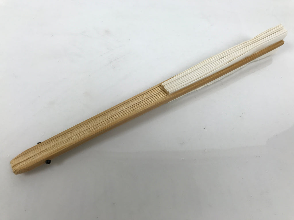 Japanese Paper Folding Fan Sensu Vtg Bamboo Wood Frame Simple Blank White 4D886