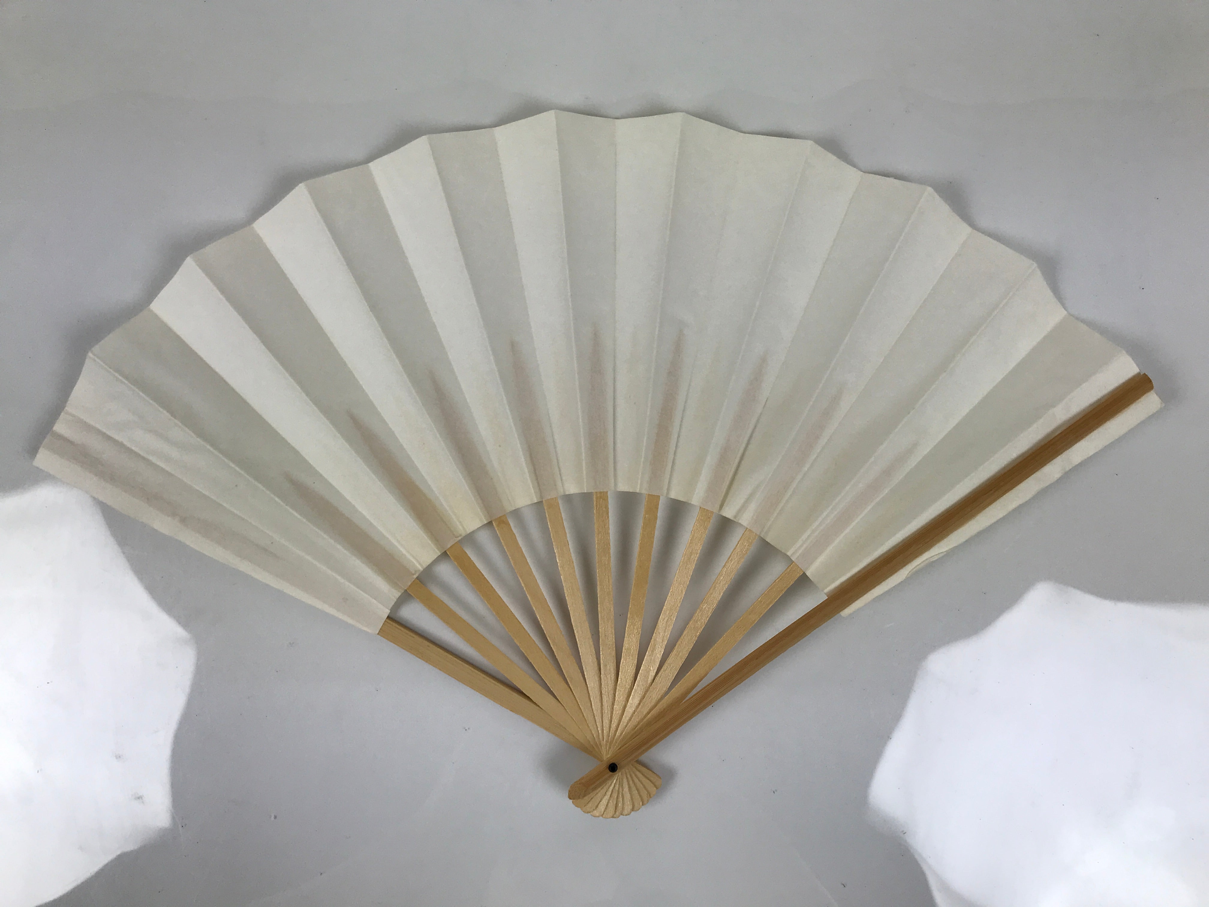 Japanese Paper Folding Fan Sensu Vtg Bamboo Wood Frame Simple Blank White 4D886
