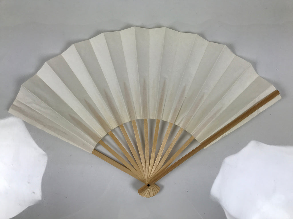 Japanese Paper Folding Fan Sensu Vtg Bamboo Wood Frame Simple Blank White 4D886
