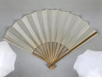 Japanese Paper Folding Fan Sensu Vtg Bamboo Wood Frame Simple Blank White 4D886