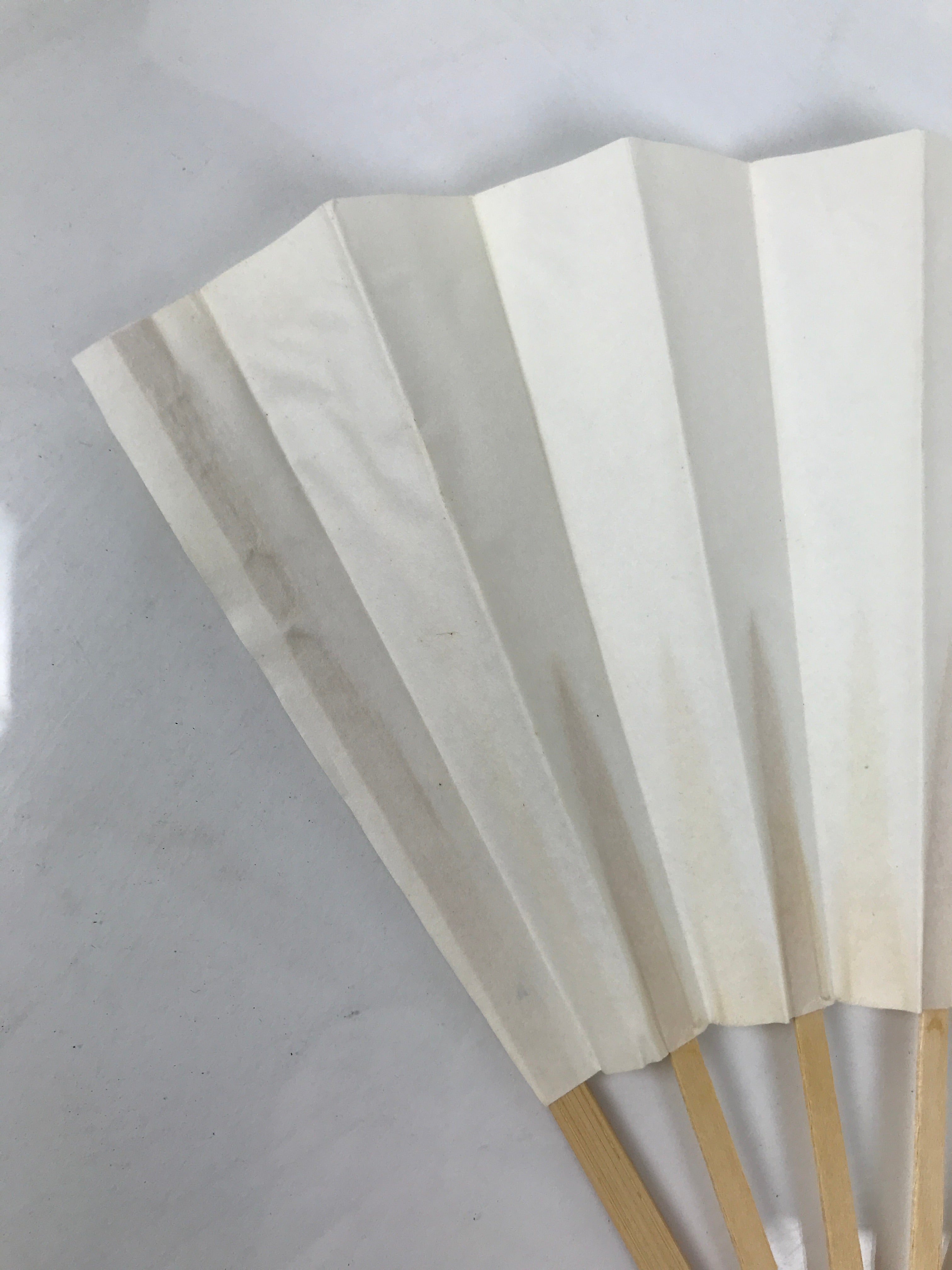 Japanese Paper Folding Fan Sensu Vtg Bamboo Wood Frame Simple Blank White 4D886