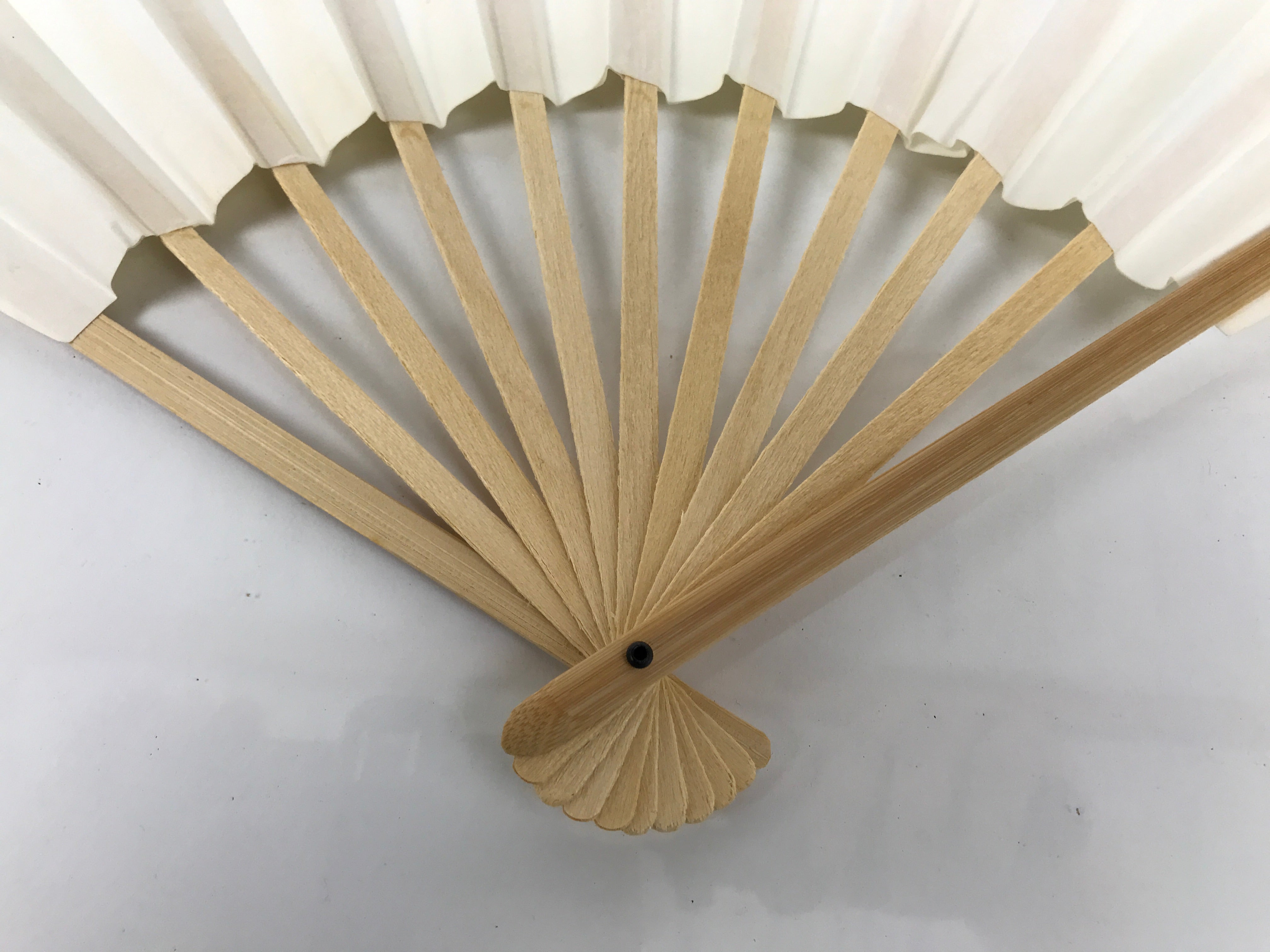 Japanese Paper Folding Fan Sensu Vtg Bamboo Wood Frame Simple Blank White 4D886