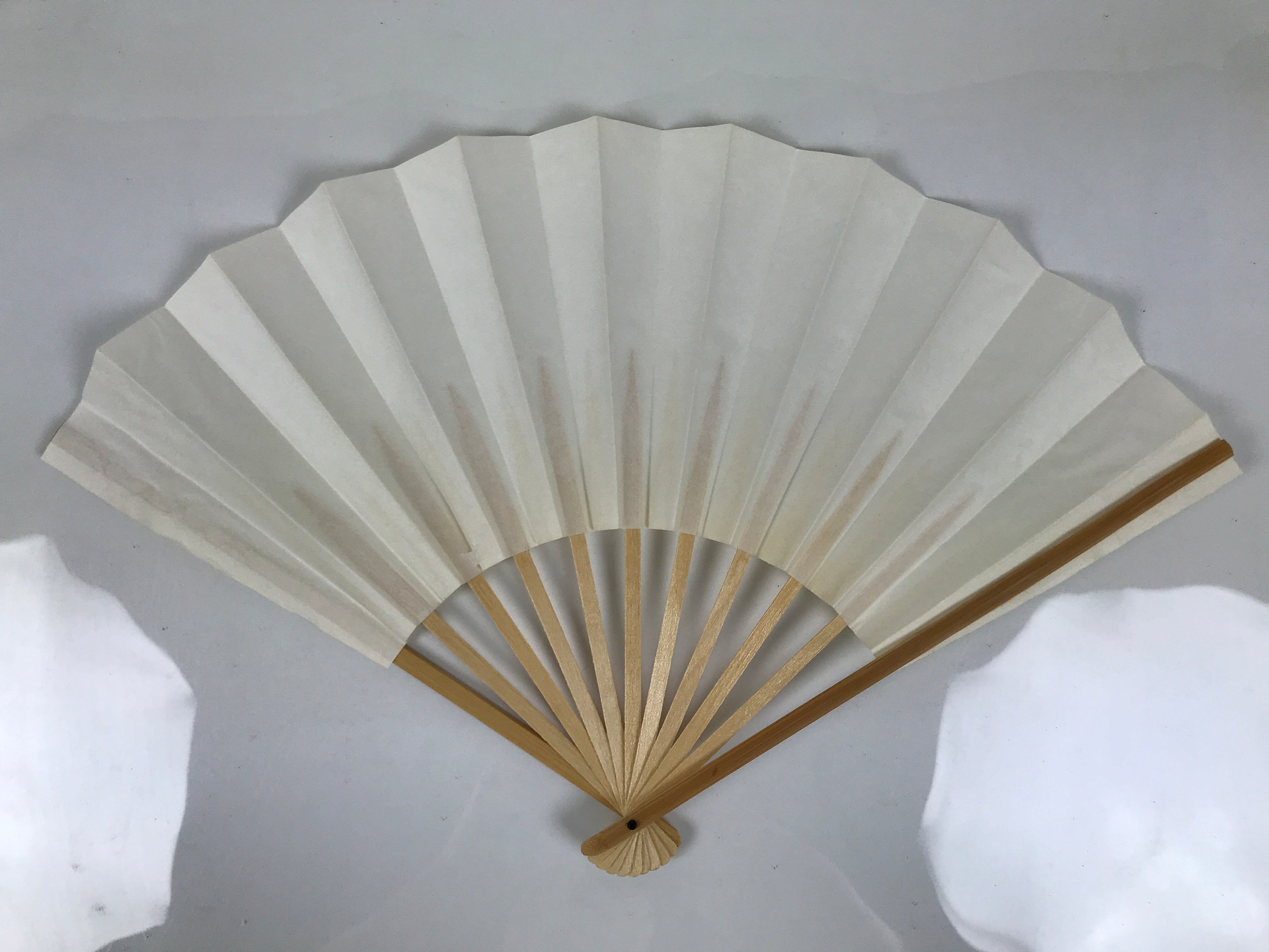 Japanese Paper Folding Fan Sensu Vtg Bamboo Wood Frame Simple Blank White 4D886