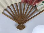 Japanese Paper Folding Fan Sensu Vtg Flower Red Green Bamboo Frame 4D992