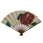 Japanese Paper Folding Fan Sensu Vtg Flower Red Green Bamboo Frame 4D992