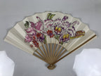 Japanese Paper Folding Fan Sensu Vtg Flowers Drawing Purple Bamboo Frame 4D993