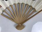 Japanese Paper Folding Fan Sensu Vtg Kanji Flowers Long Life Bamboo Frame 4D994