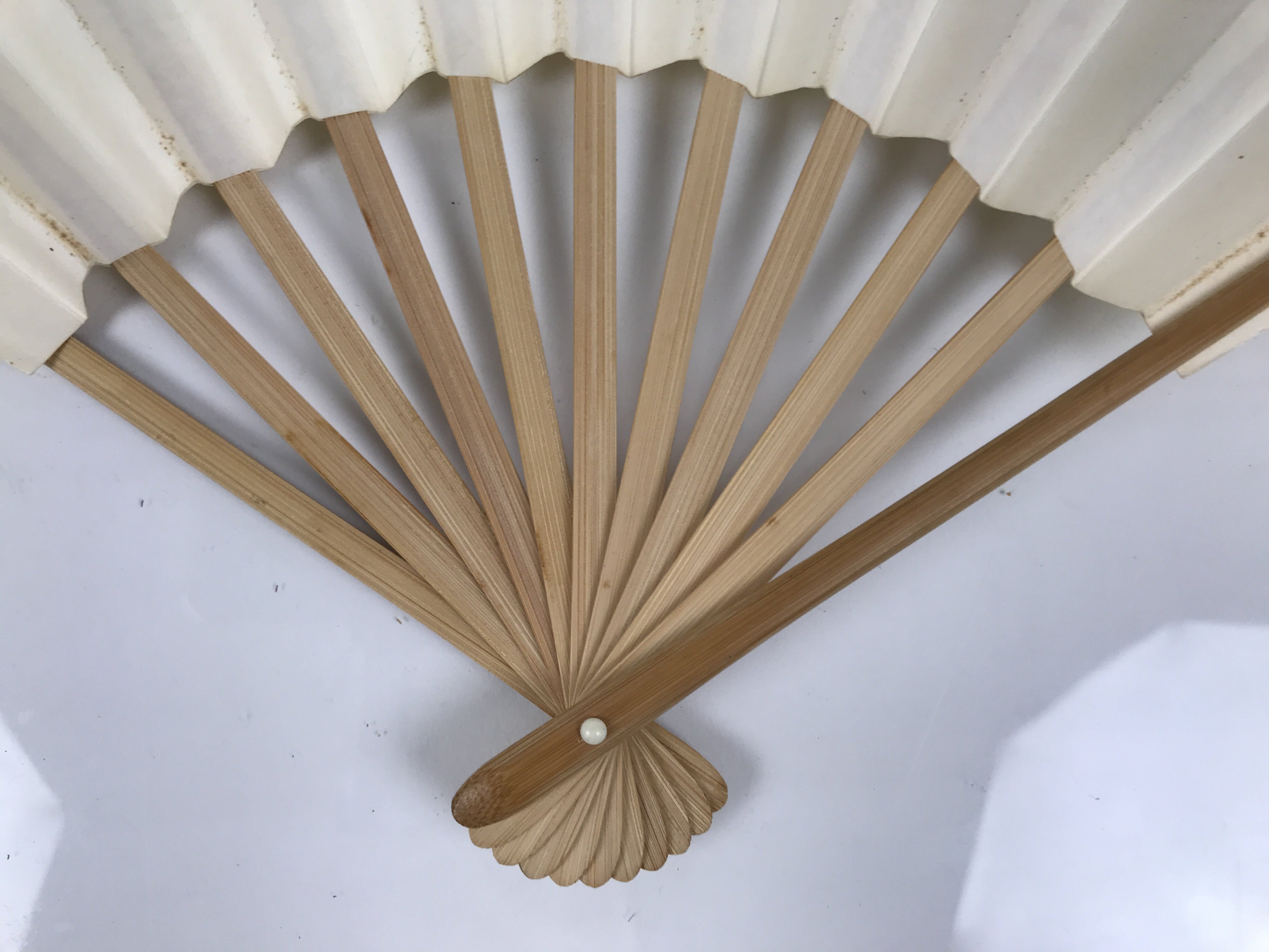 Japanese Paper Folding Fan Sensu Vtg Kanji Flowers Long Life Bamboo Frame 4D995