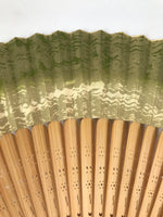 Japanese Paper Folding Fan Sensu Vtg Lacquer Bamboo Frame Green Gold Waves 4D900