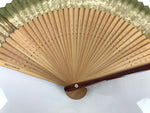 Japanese Paper Folding Fan Sensu Vtg Lacquer Bamboo Frame Green Gold Waves 4D900