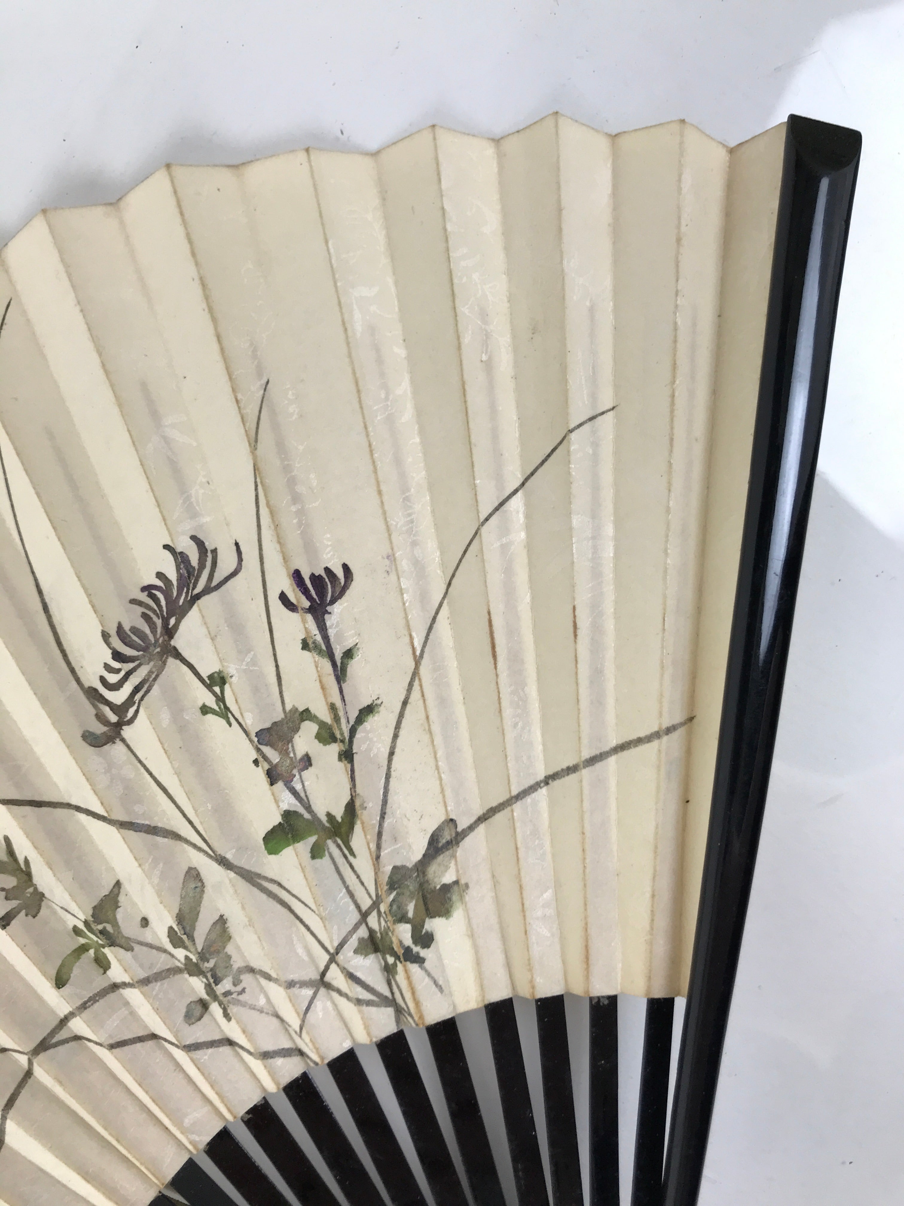 Japanese Paper Folding Fan Sensu Vtg Lacquer Bamboo Spider Lily Higanbana 4D905