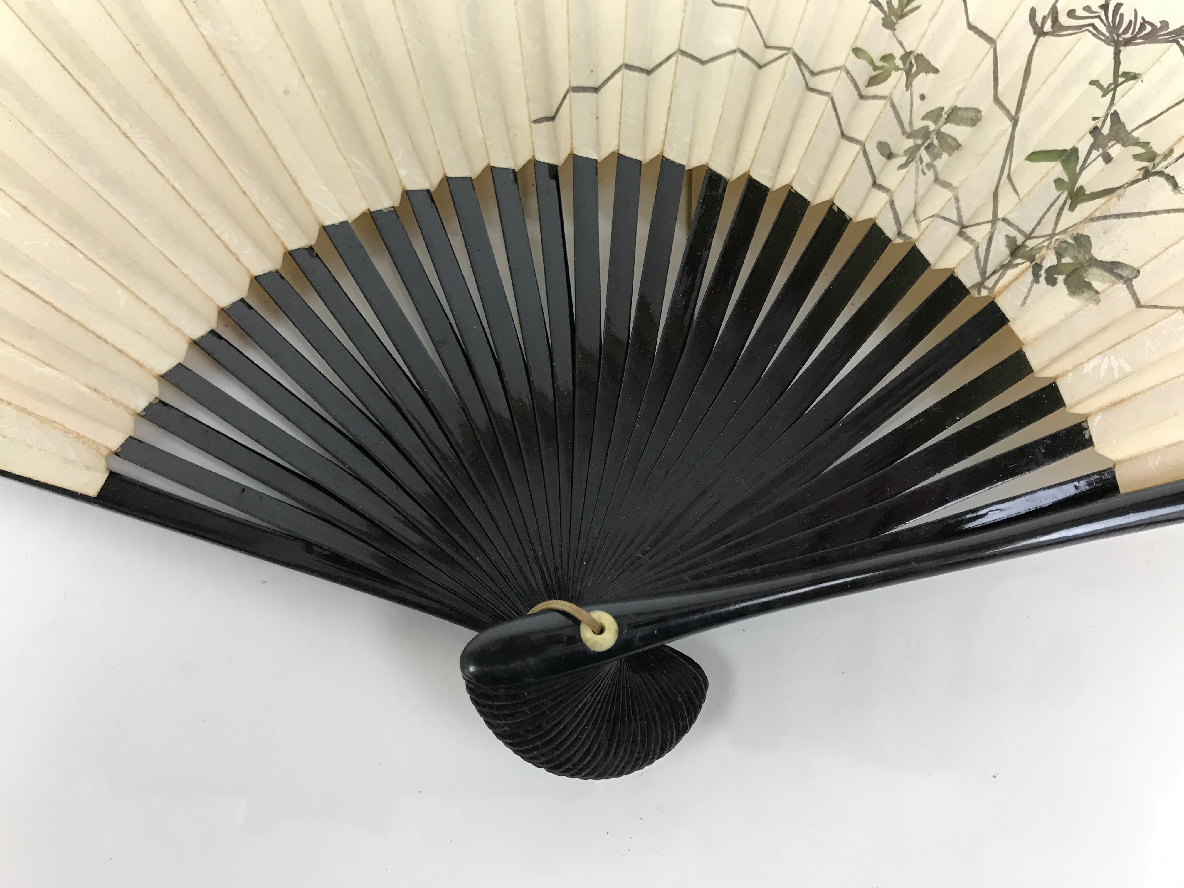 Japanese Paper Folding Fan Sensu Vtg Lacquer Bamboo Spider Lily Higanbana 4D905