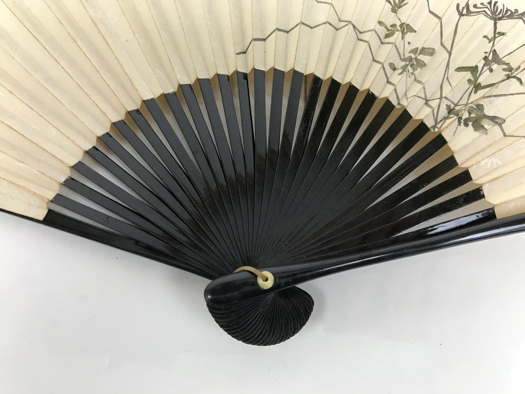 Japanese Paper Folding Fan Sensu Vtg Lacquer Bamboo Spider Lily Higanbana 4D905