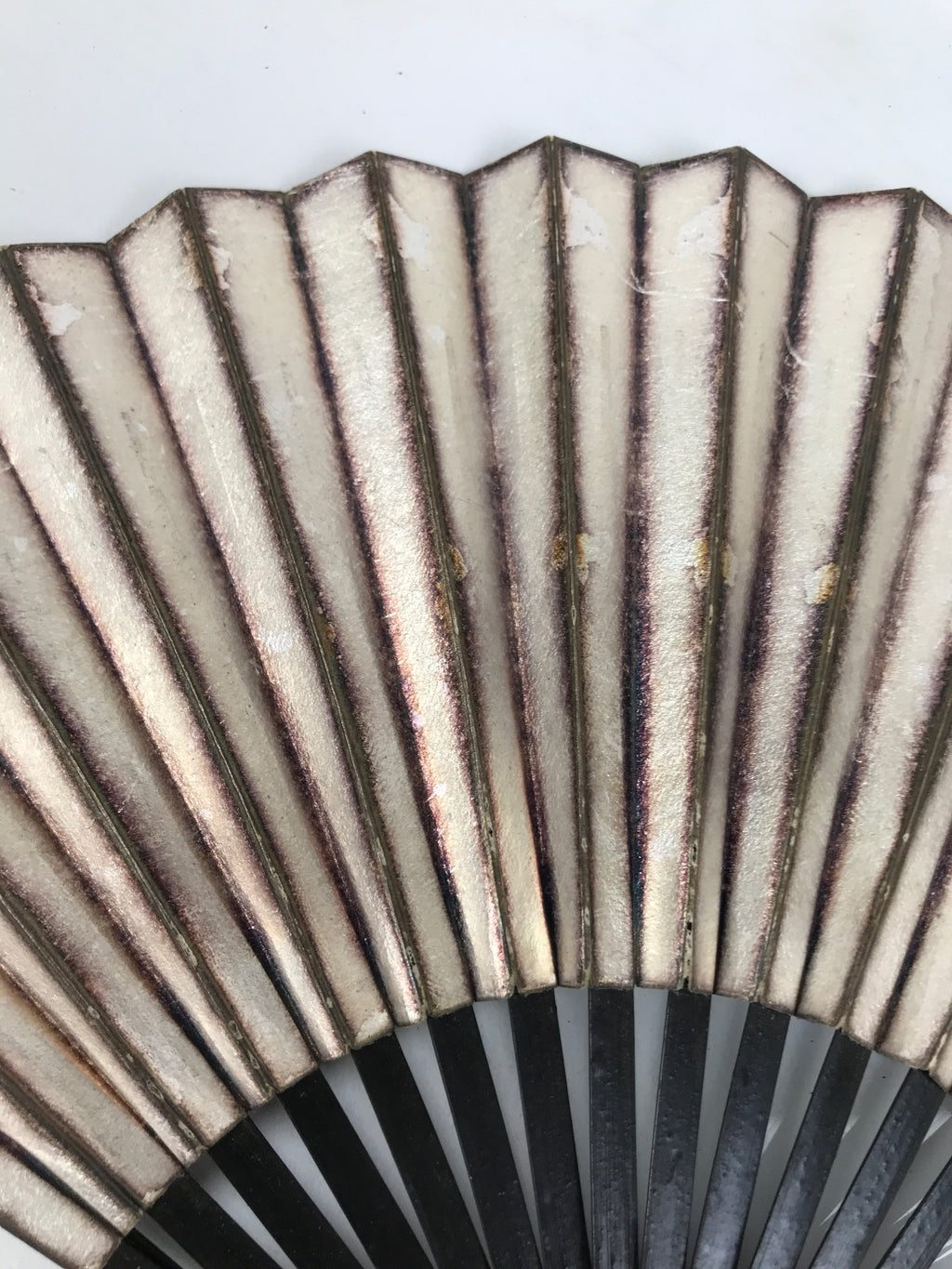 Japanese Paper Folding Fan Sensu Vtg Lacquered Bamboo Gold Silver Formal 4D907