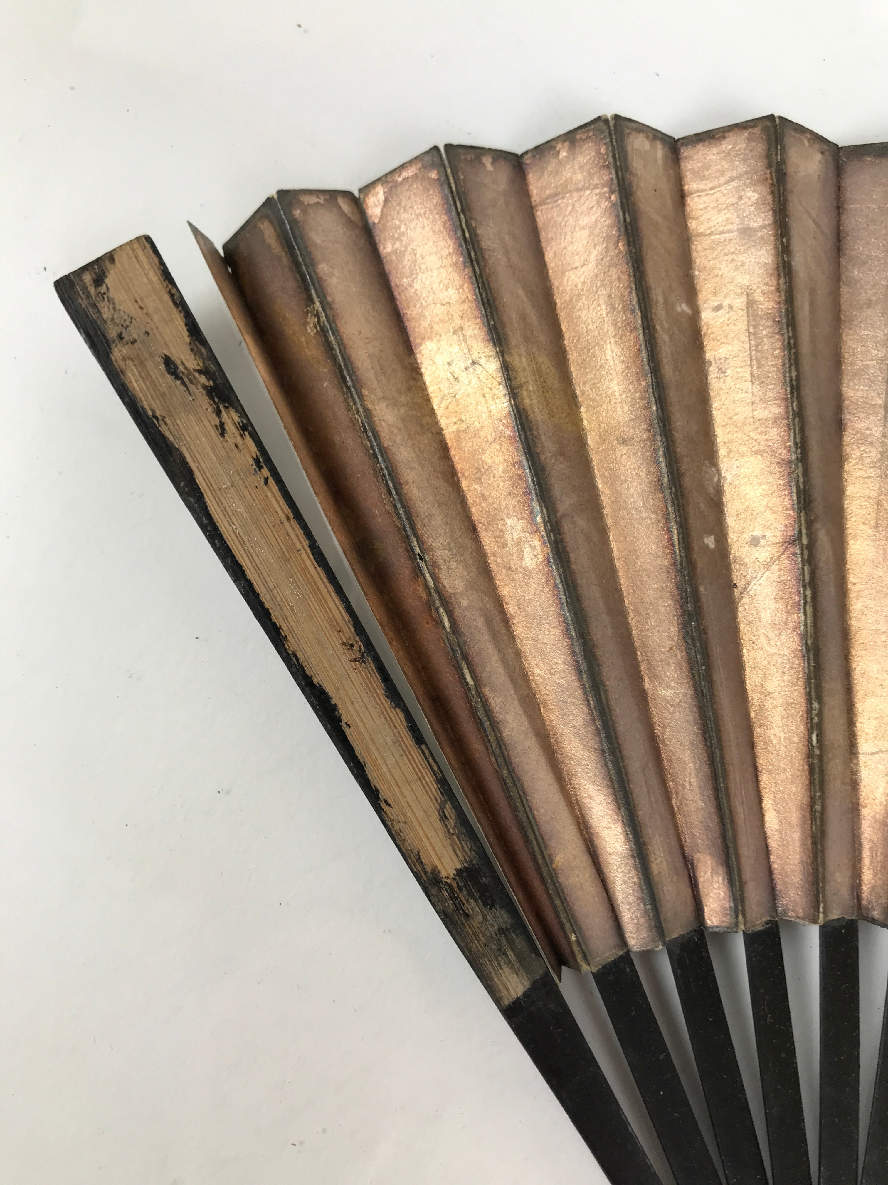 Japanese Paper Folding Fan Sensu Vtg Lacquered Bamboo Gold Silver Formal 4D907