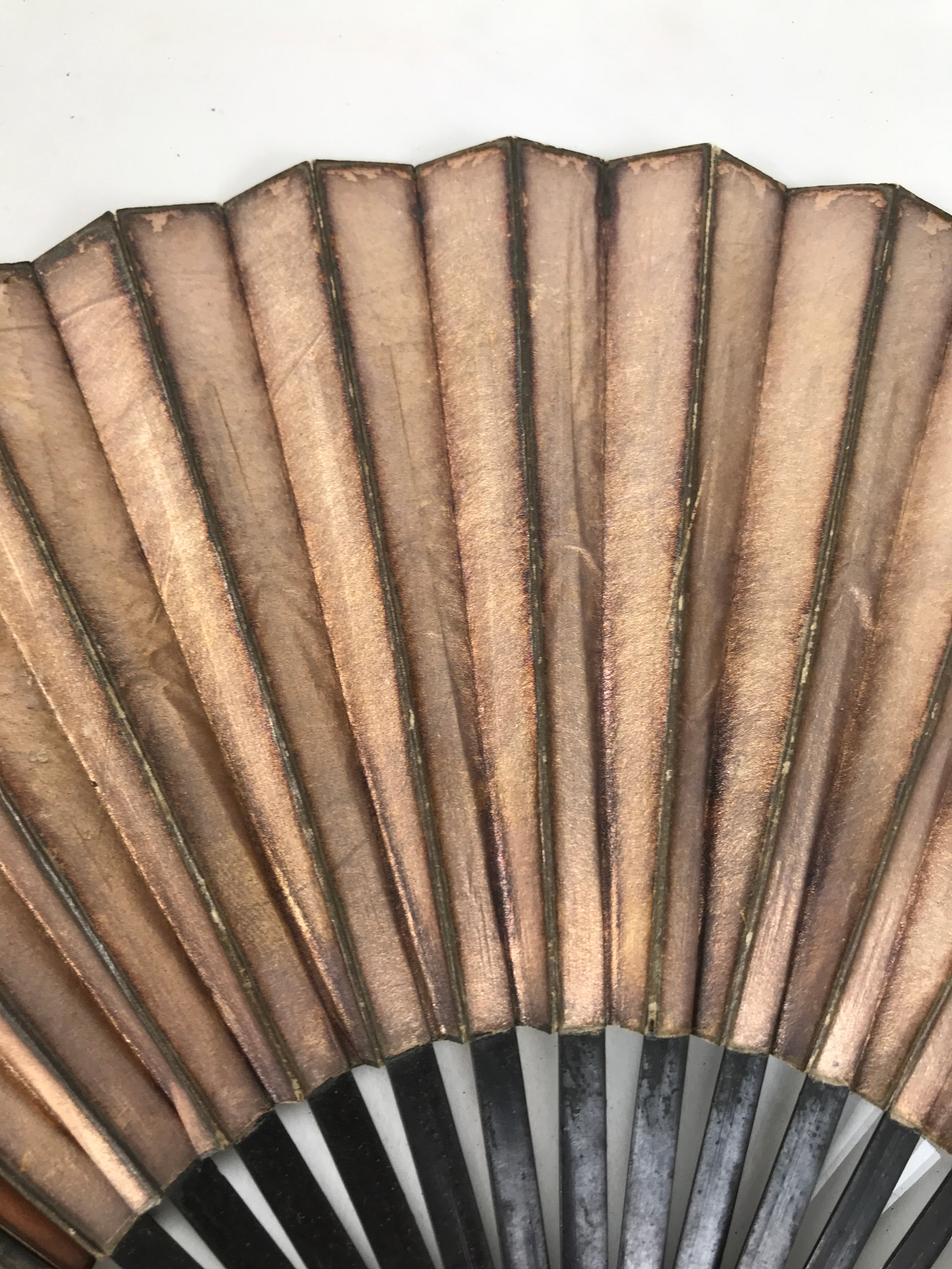 Japanese Paper Folding Fan Sensu Vtg Lacquered Bamboo Gold Silver Formal 4D907