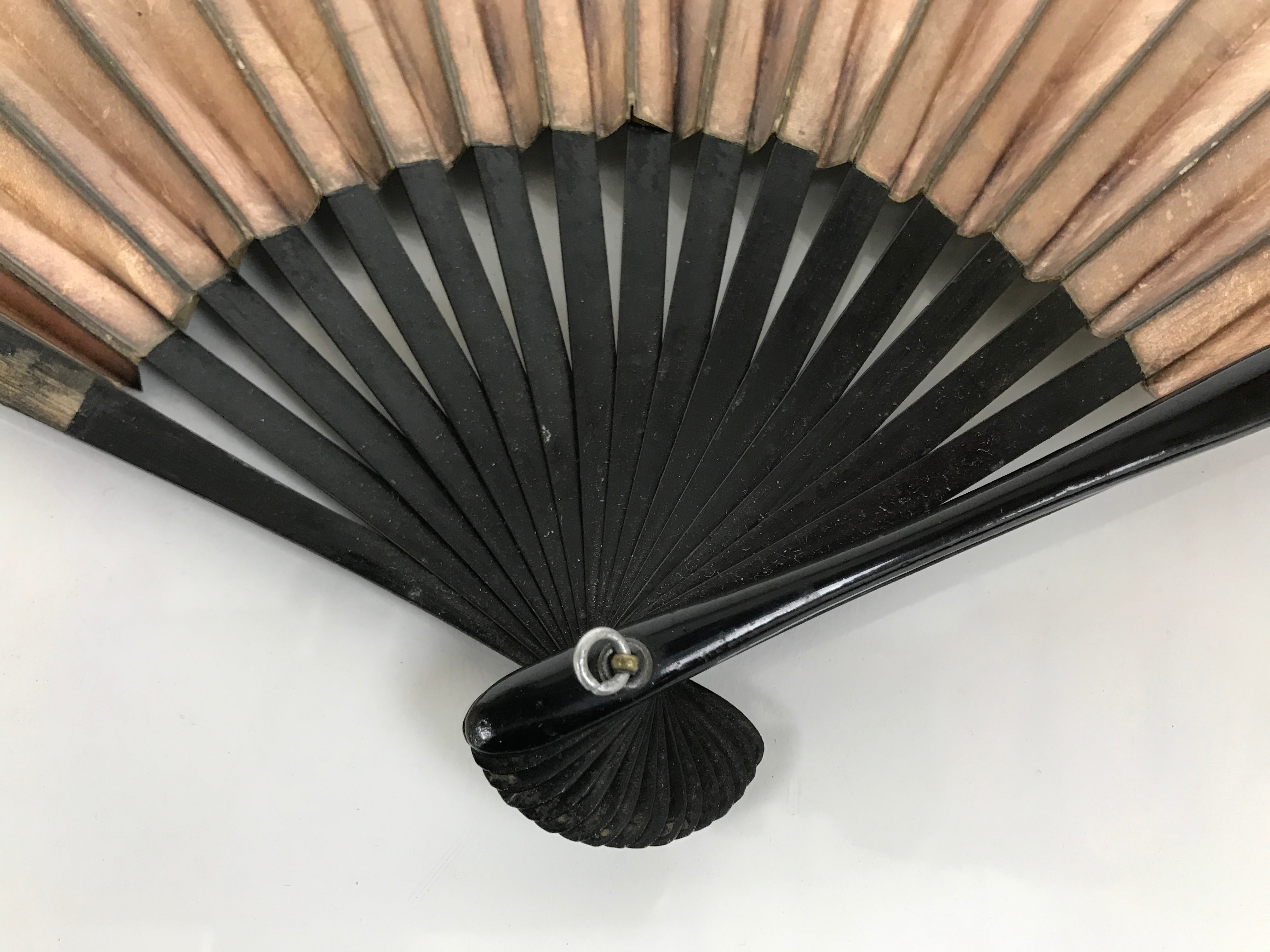 Japanese Paper Folding Fan Sensu Vtg Lacquered Bamboo Gold Silver Formal 4D907