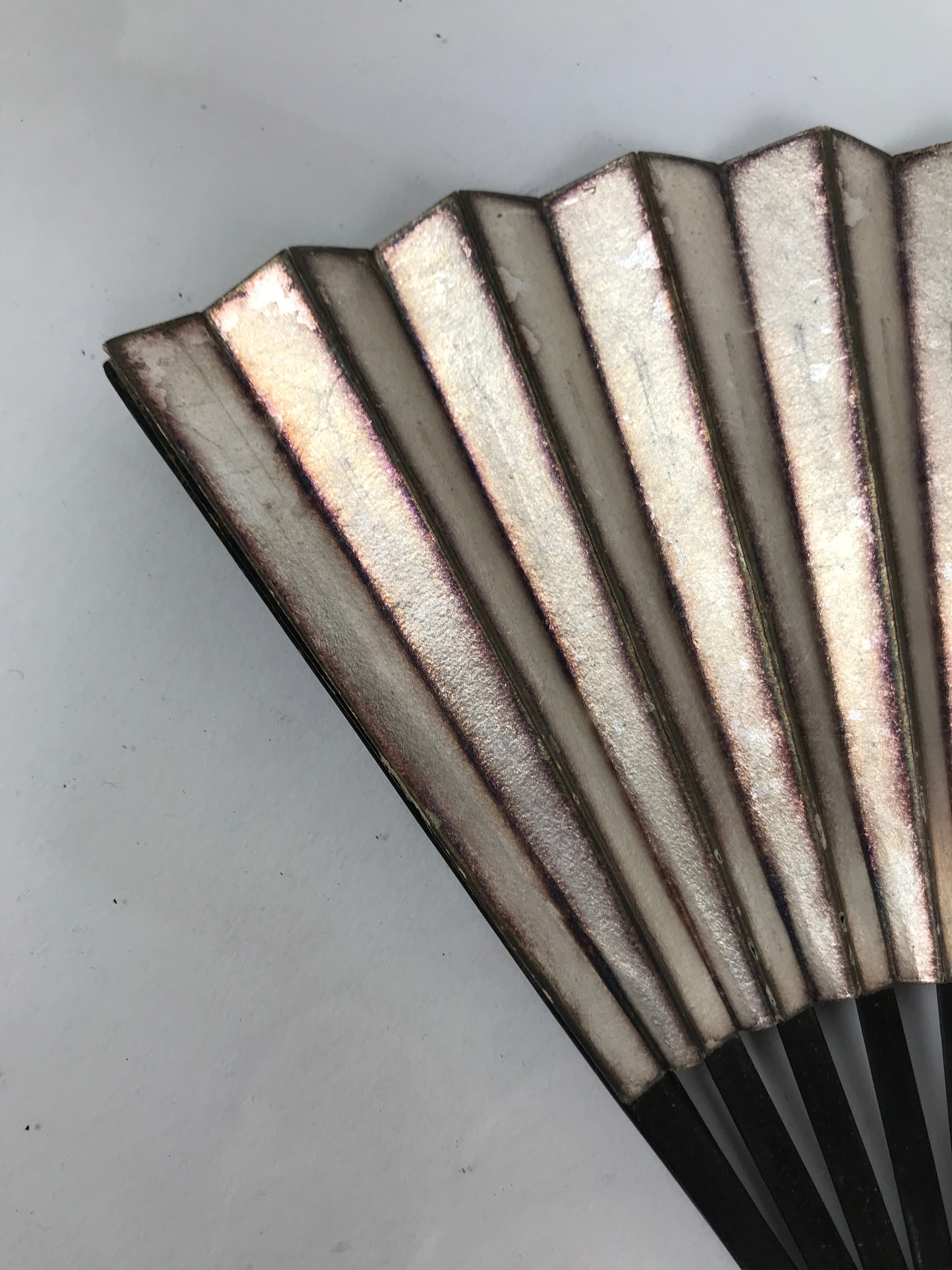 Japanese Paper Folding Fan Sensu Vtg Lacquered Bamboo Gold Silver Formal 4D907