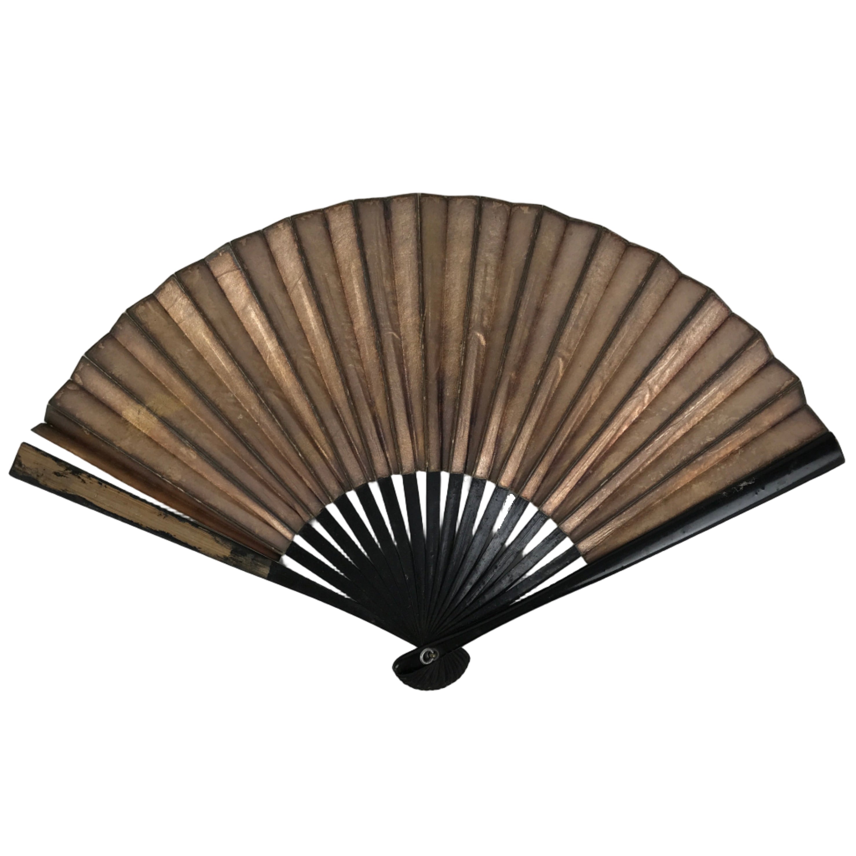 Japanese Paper Folding Fan Sensu Vtg Lacquered Bamboo Gold Silver Formal 4D907