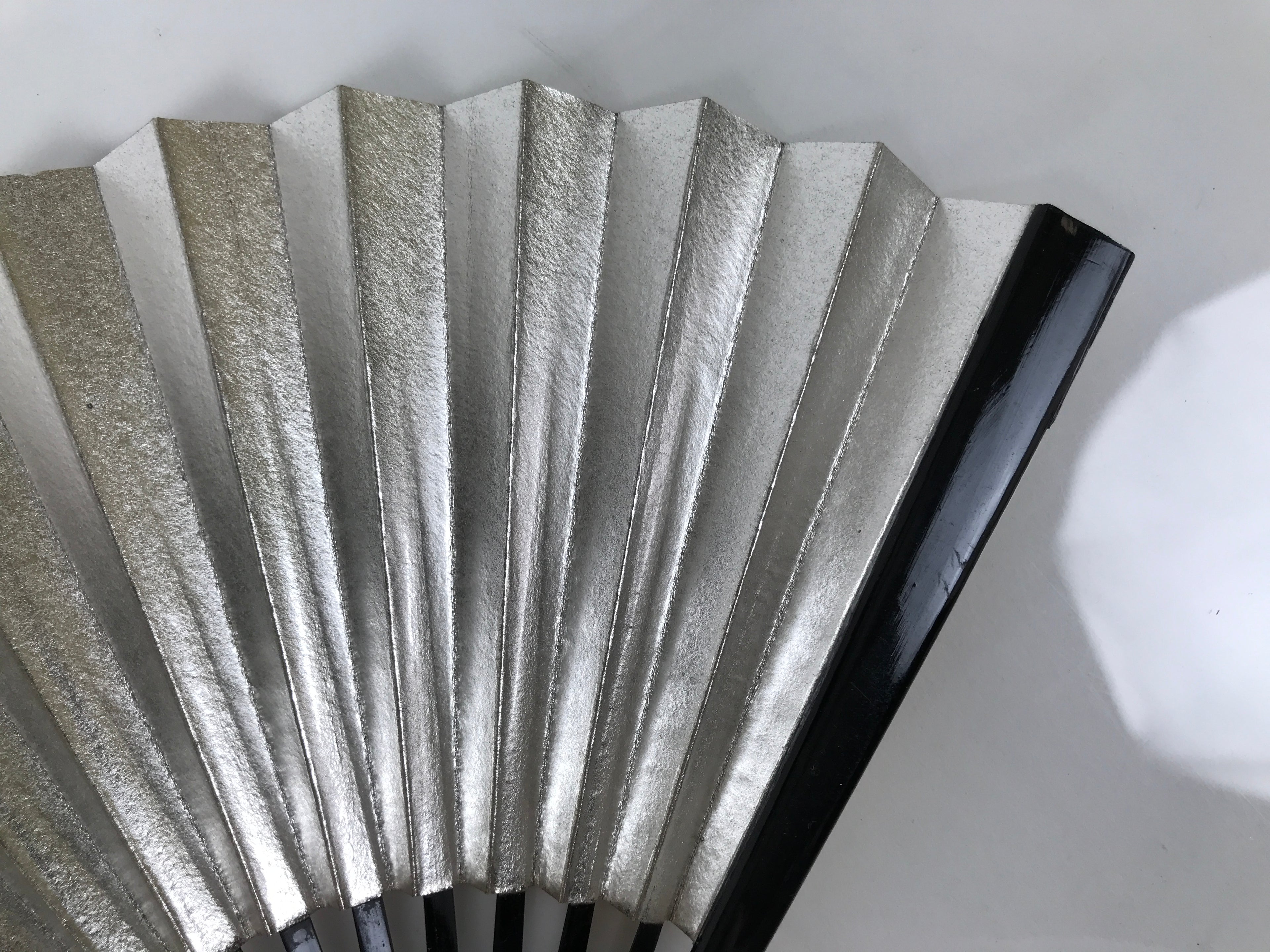 Japanese Paper Folding Fan Sensu Vtg Lacquered Bamboo Gold Silver Formal 4D957