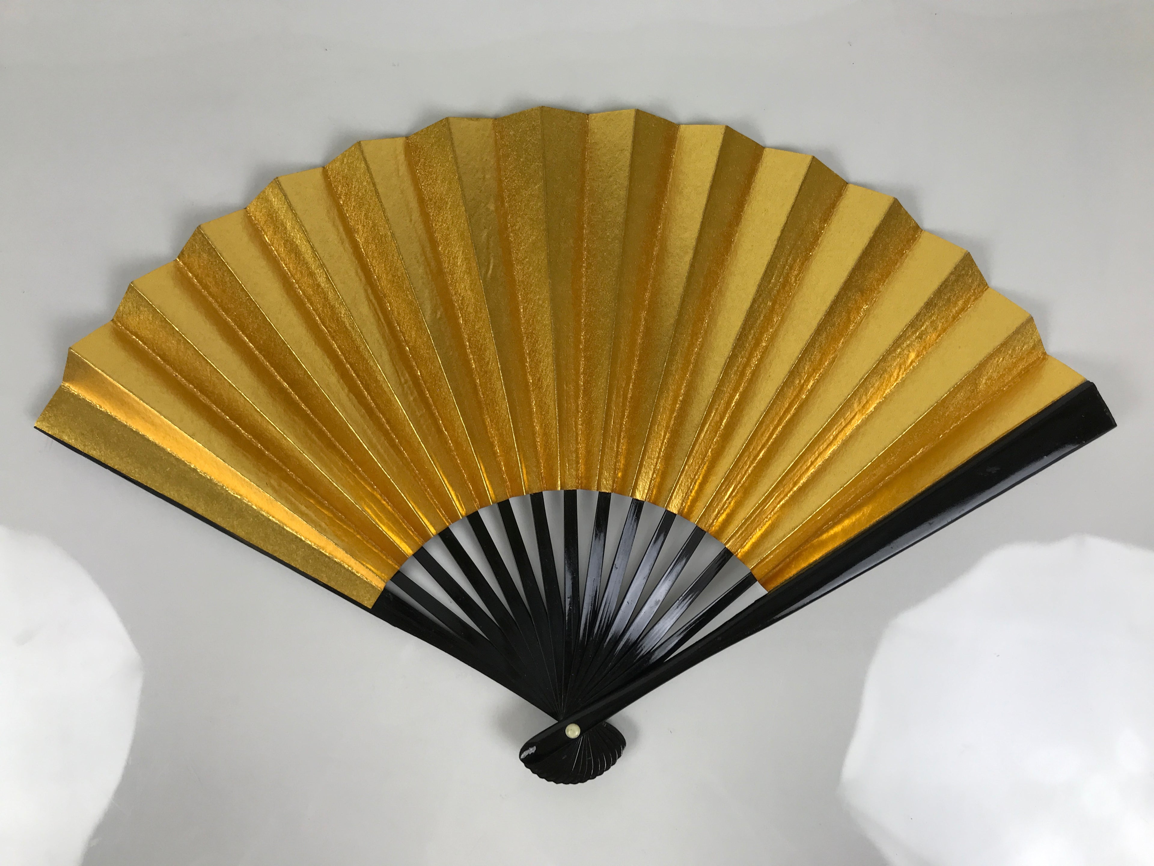 Japanese Paper Folding Fan Sensu Vtg Lacquered Bamboo Gold Silver Formal 4D957