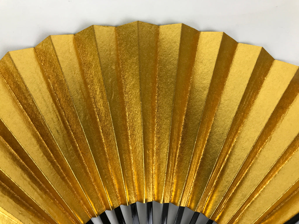 Japanese Paper Folding Fan Sensu Vtg Lacquered Bamboo Gold Silver Formal 4D957