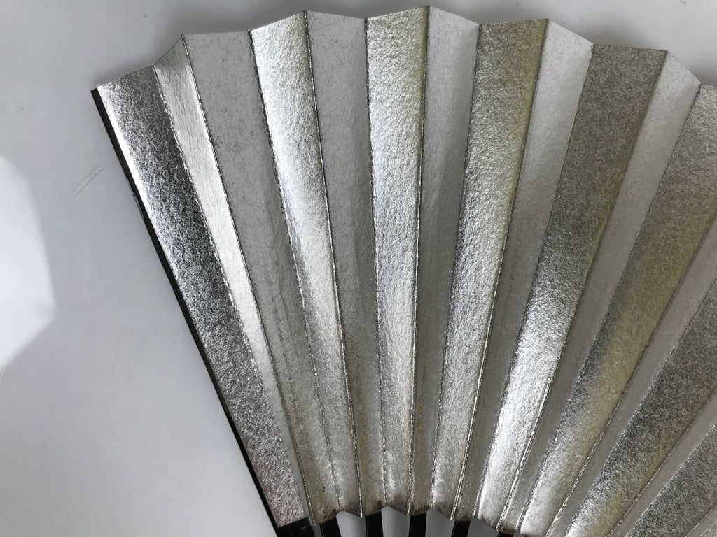 Japanese Paper Folding Fan Sensu Vtg Lacquered Bamboo Gold Silver Formal 4D957