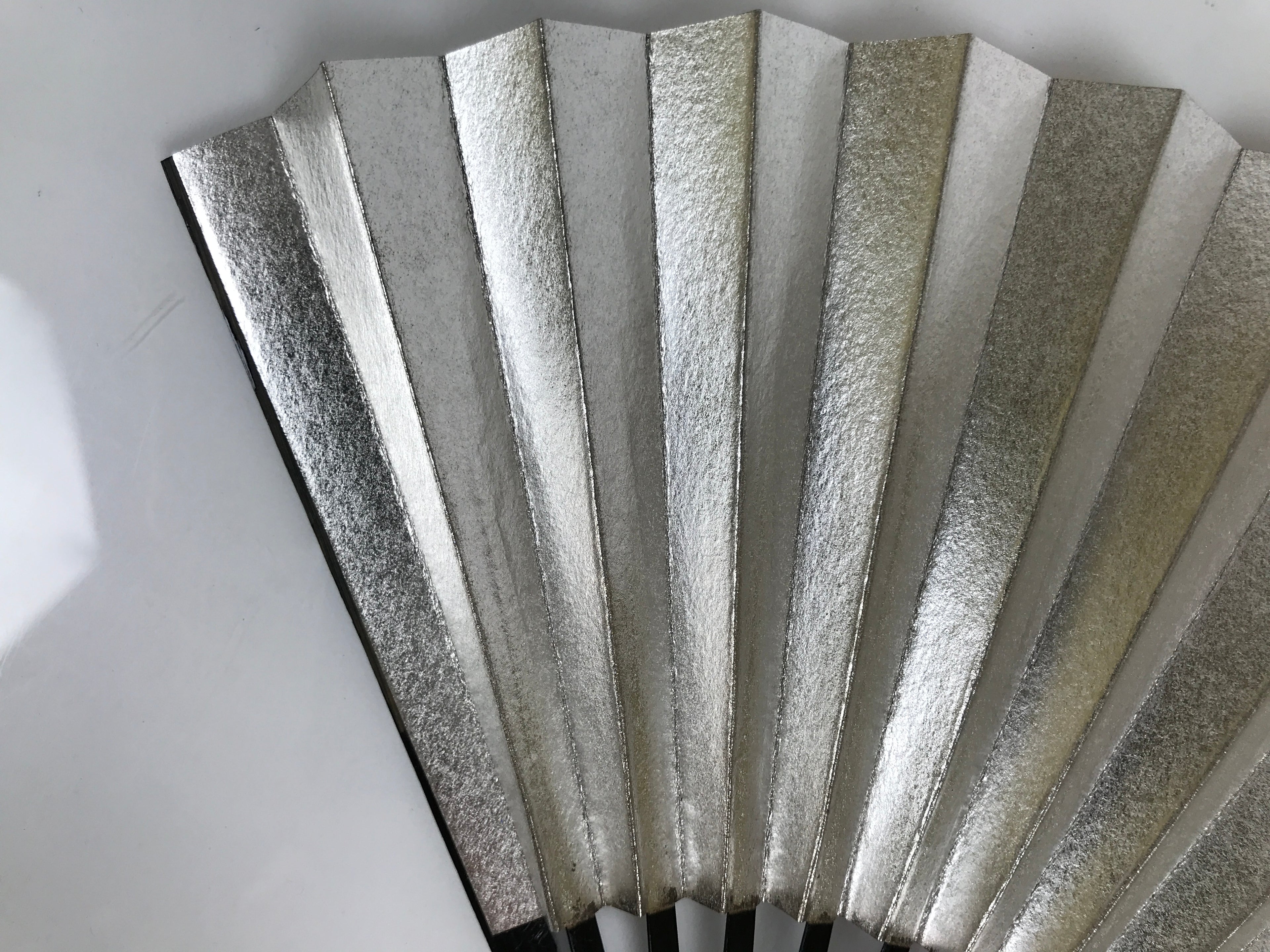 Japanese Paper Folding Fan Sensu Vtg Lacquered Bamboo Gold Silver Formal 4D957