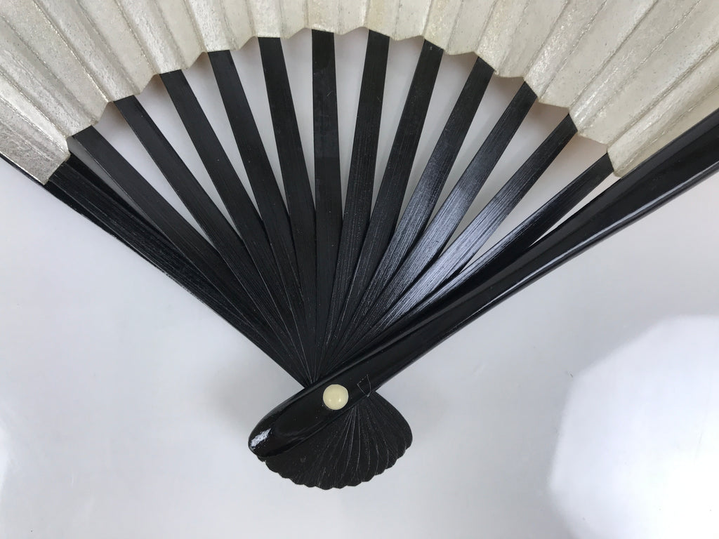 Japanese Paper Folding Fan Sensu Vtg Lacquered Bamboo Gold Silver Formal 4D958