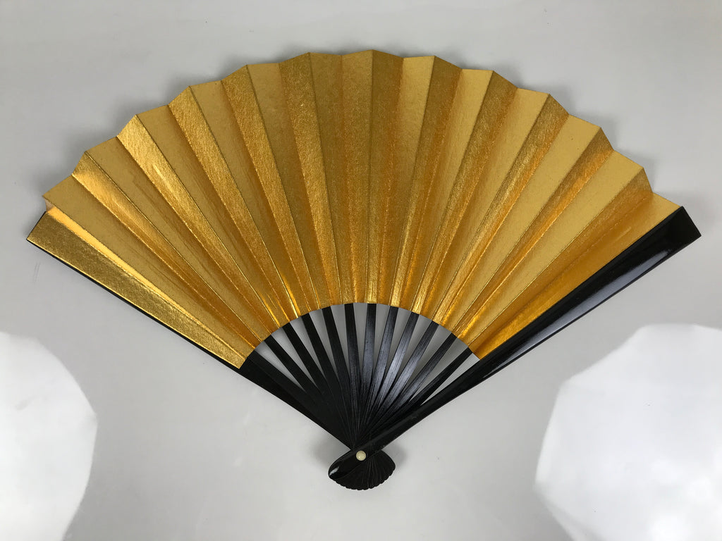 Japanese Paper Folding Fan Sensu Vtg Lacquered Bamboo Gold Silver Formal 4D958