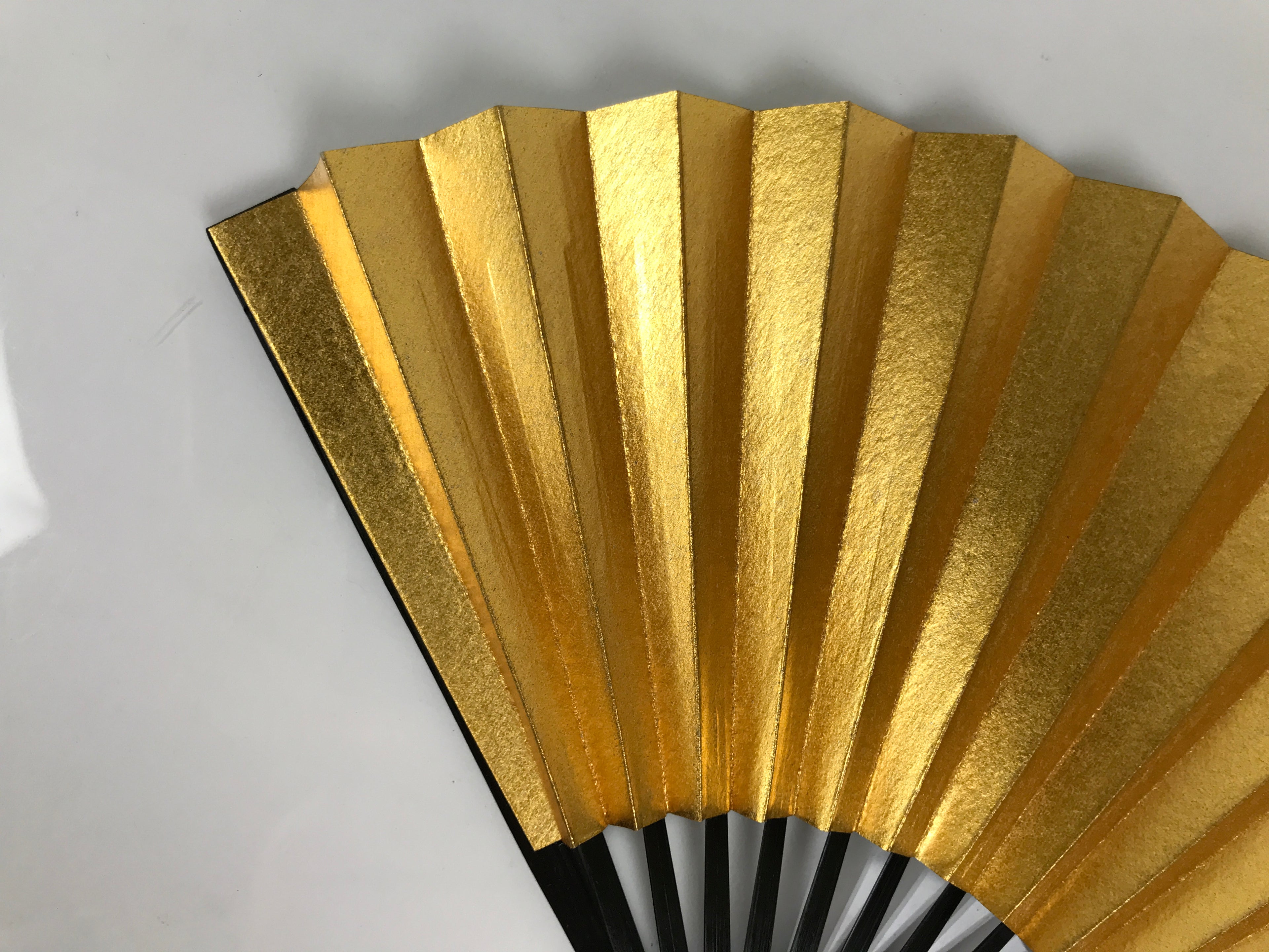 Japanese Paper Folding Fan Sensu Vtg Lacquered Bamboo Gold Silver Formal 4D958