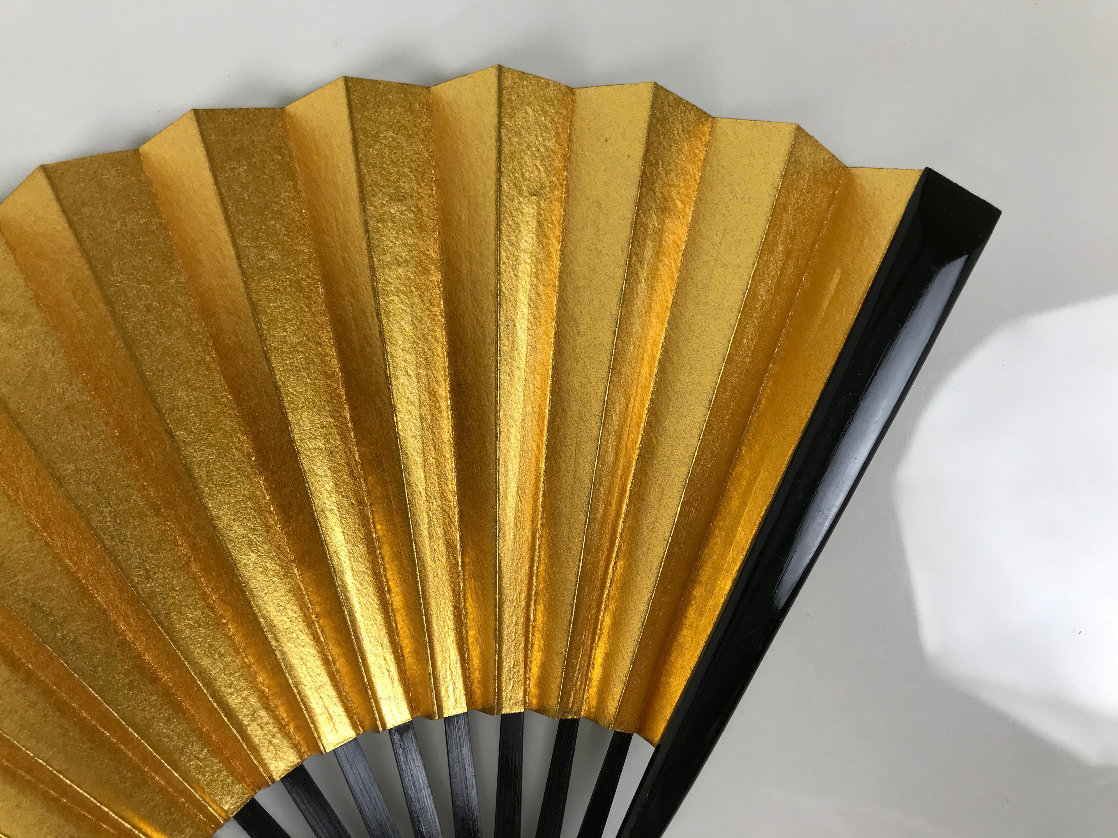 Japanese Paper Folding Fan Sensu Vtg Lacquered Bamboo Gold Silver Formal 4D958