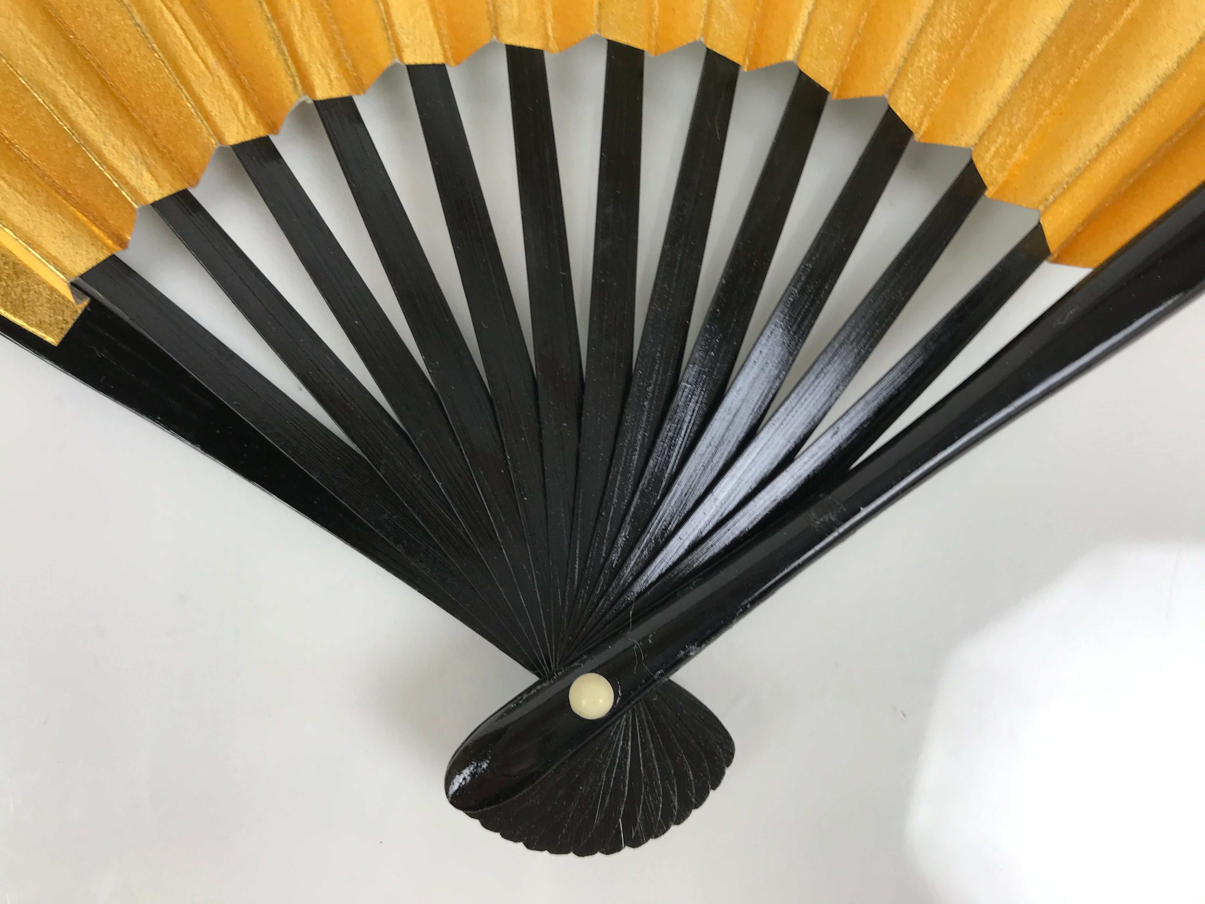 Japanese Paper Folding Fan Sensu Vtg Lacquered Bamboo Gold Silver Formal 4D958