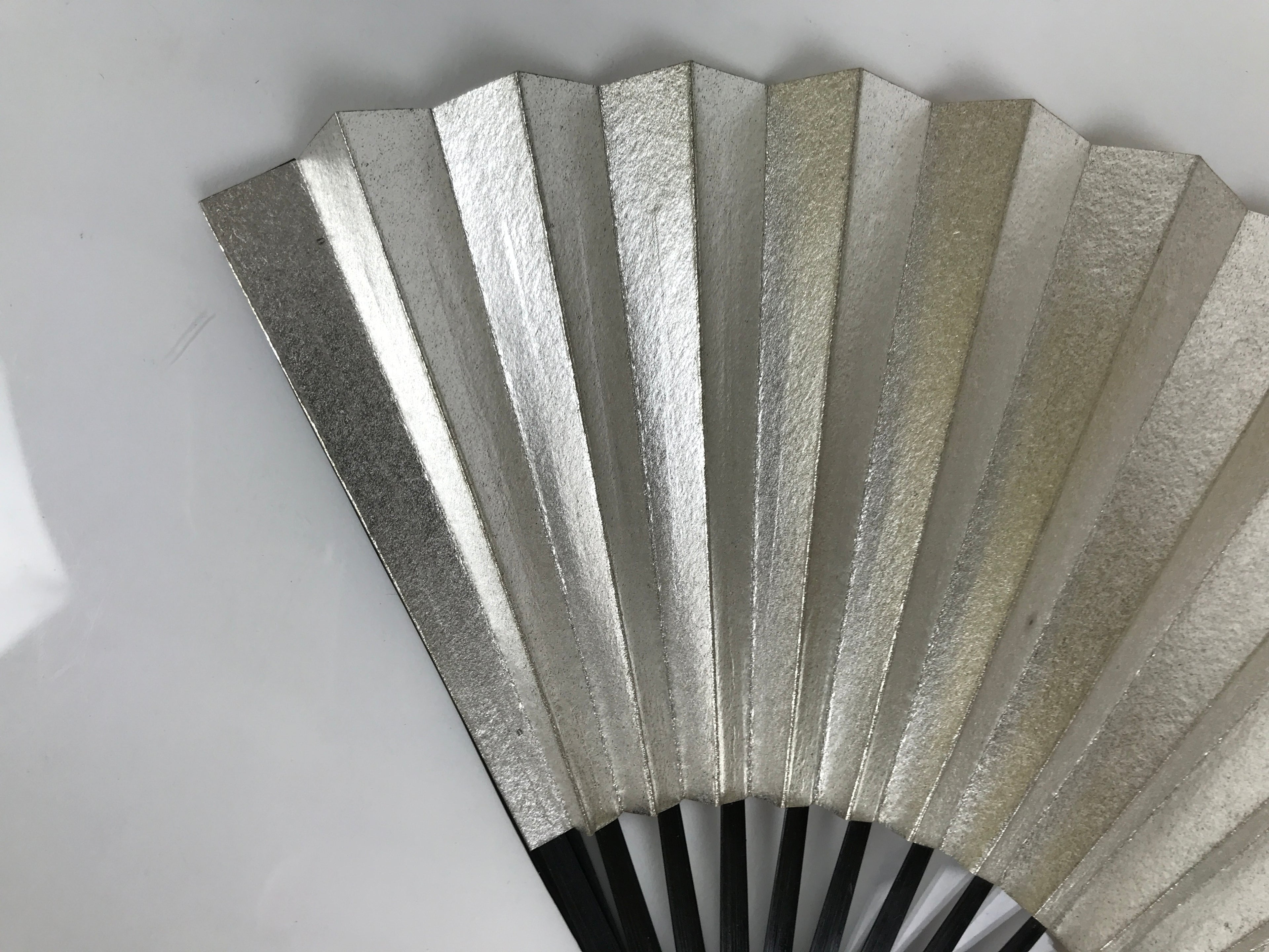 Japanese Paper Folding Fan Sensu Vtg Lacquered Bamboo Gold Silver Formal 4D958
