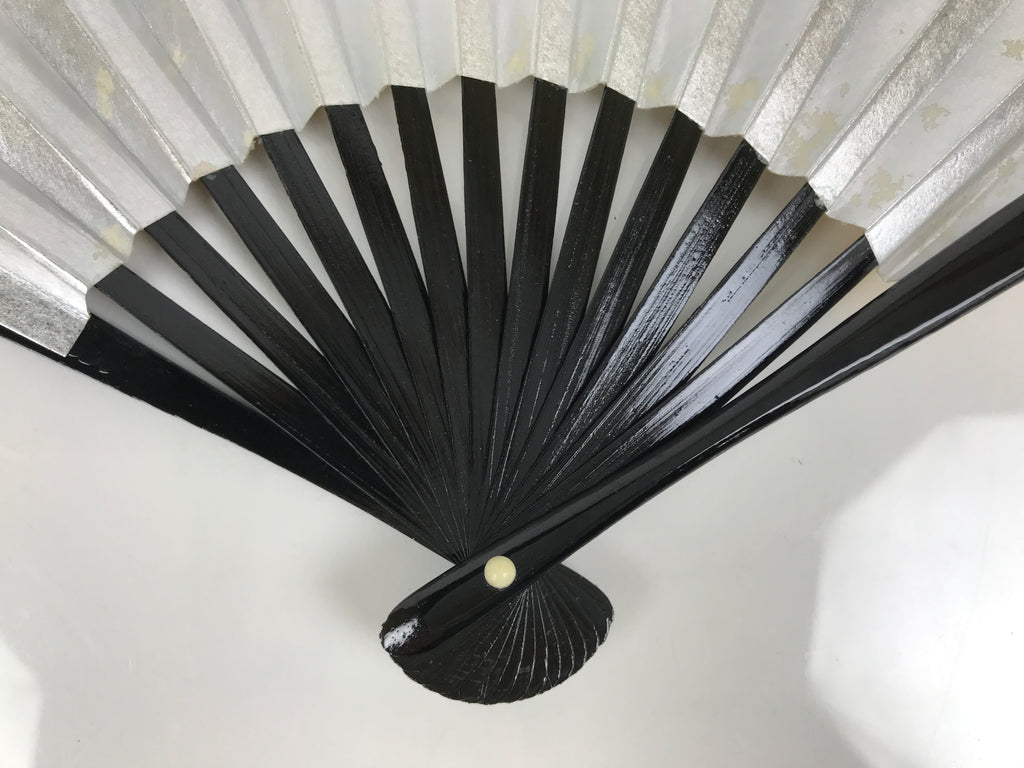 Japanese Paper Folding Fan Sensu Vtg Lacquered Bamboo Gold Silver Formal 4D959