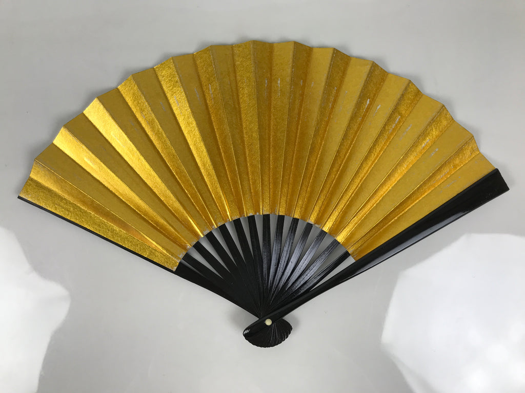 Japanese Paper Folding Fan Sensu Vtg Lacquered Bamboo Gold Silver Formal 4D959