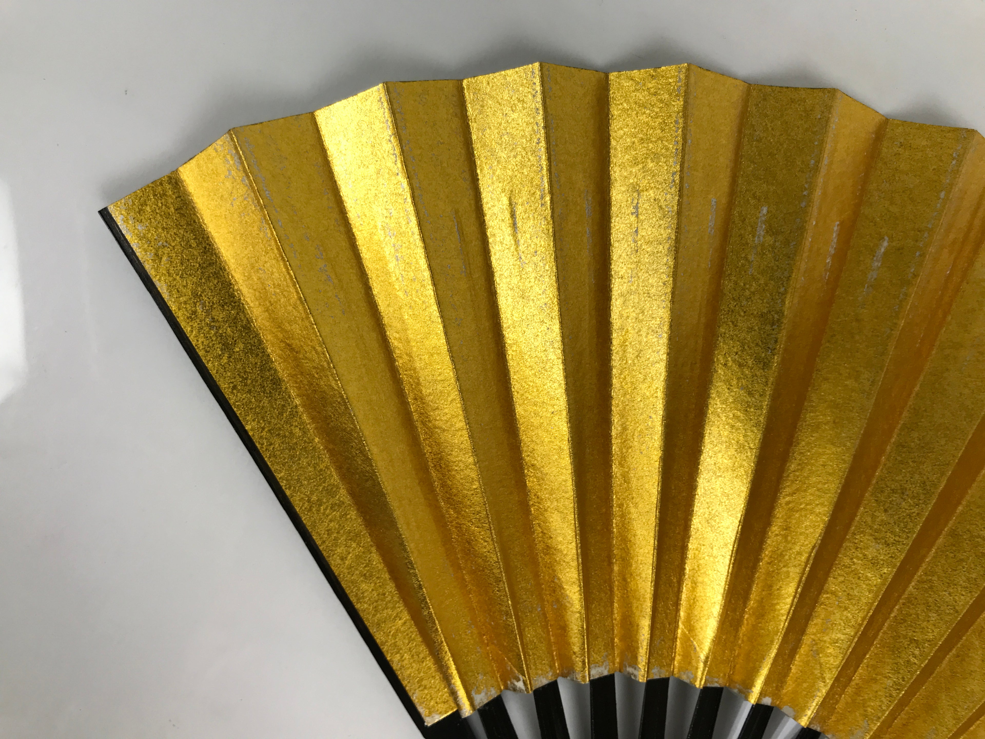 Japanese Paper Folding Fan Sensu Vtg Lacquered Bamboo Gold Silver Formal 4D959
