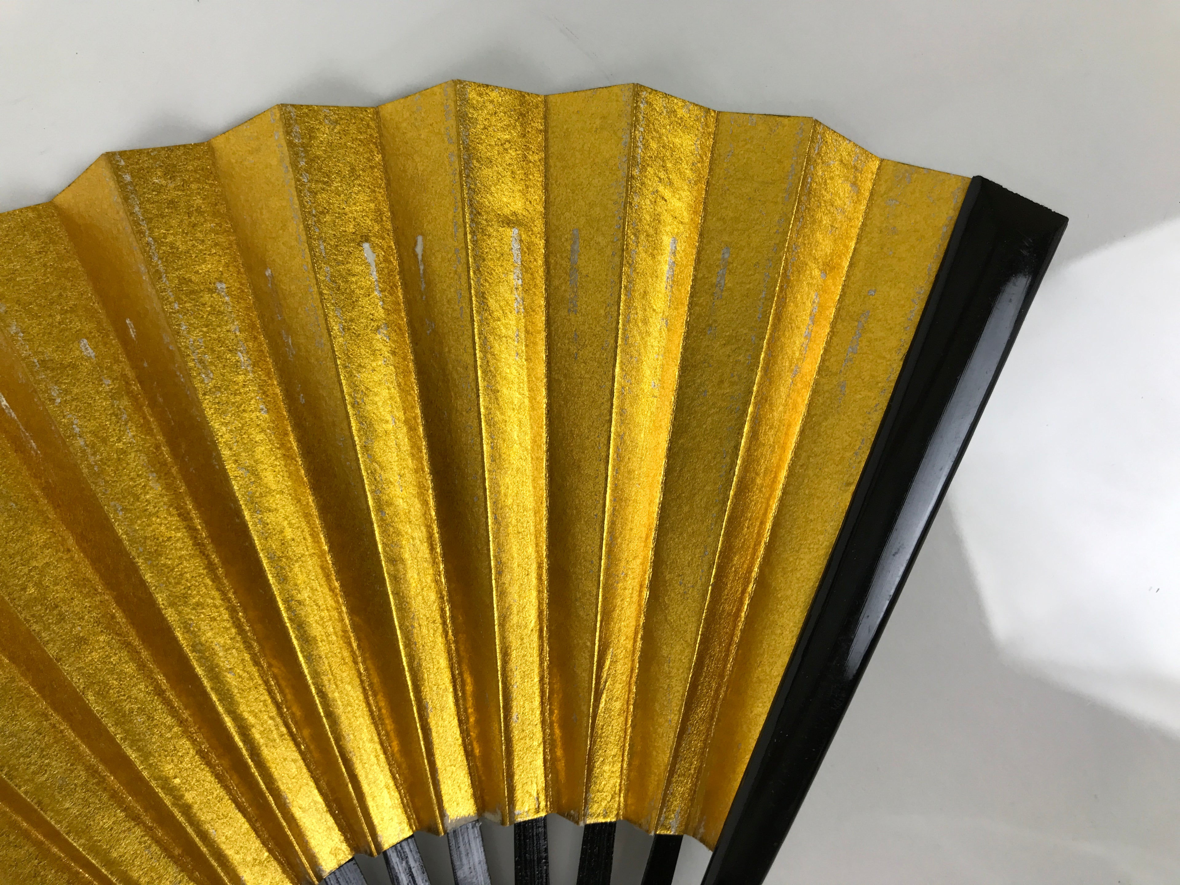 Japanese Paper Folding Fan Sensu Vtg Lacquered Bamboo Gold Silver Formal 4D959