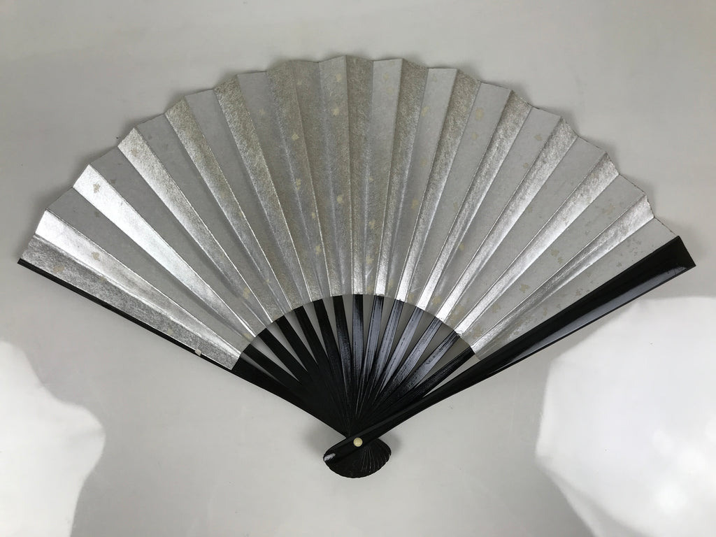 Japanese Paper Folding Fan Sensu Vtg Lacquered Bamboo Gold Silver Formal 4D959