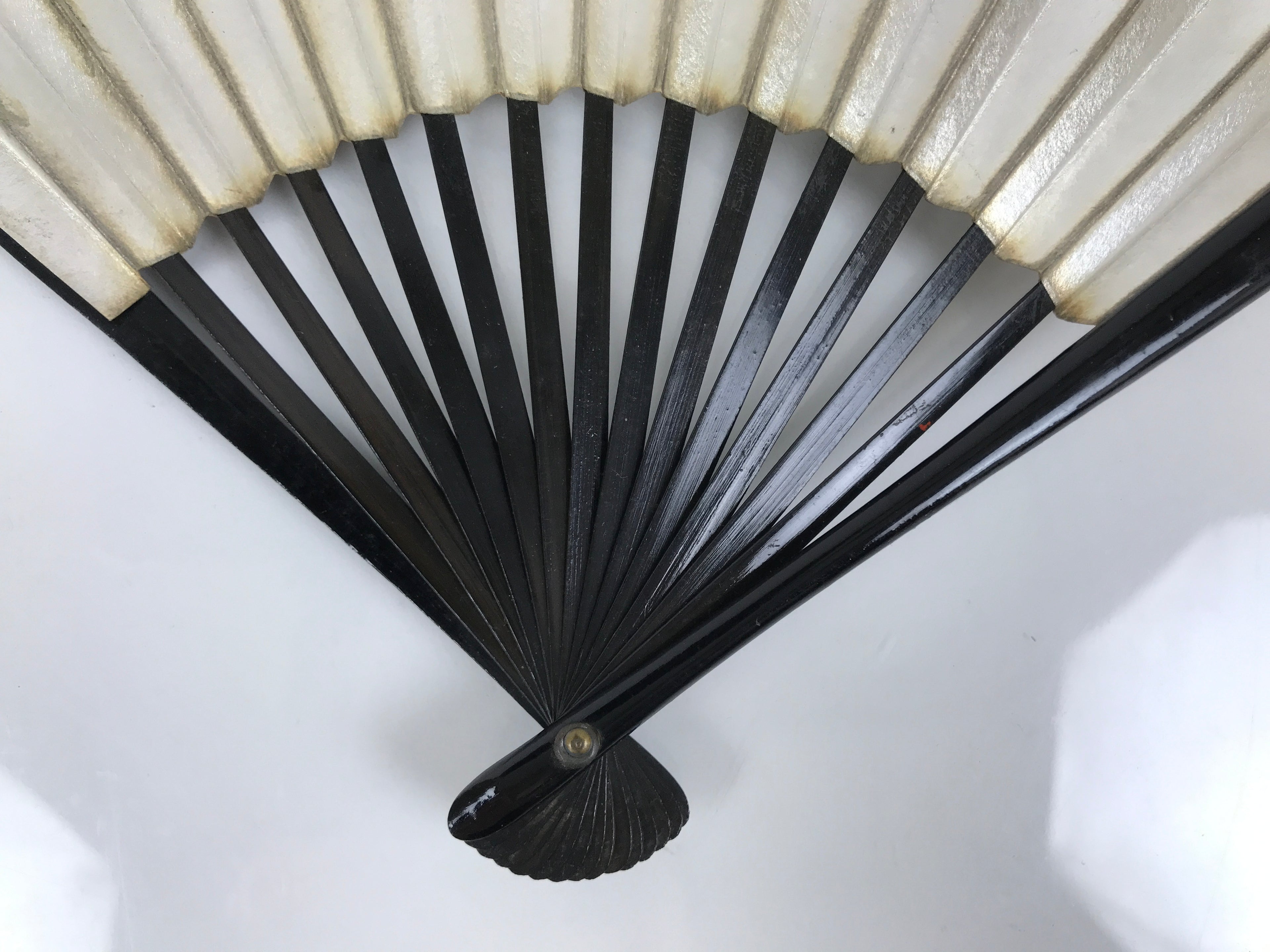 Japanese Paper Folding Fan Sensu Vtg Lacquered Bamboo Gold Silver Formal 4D960